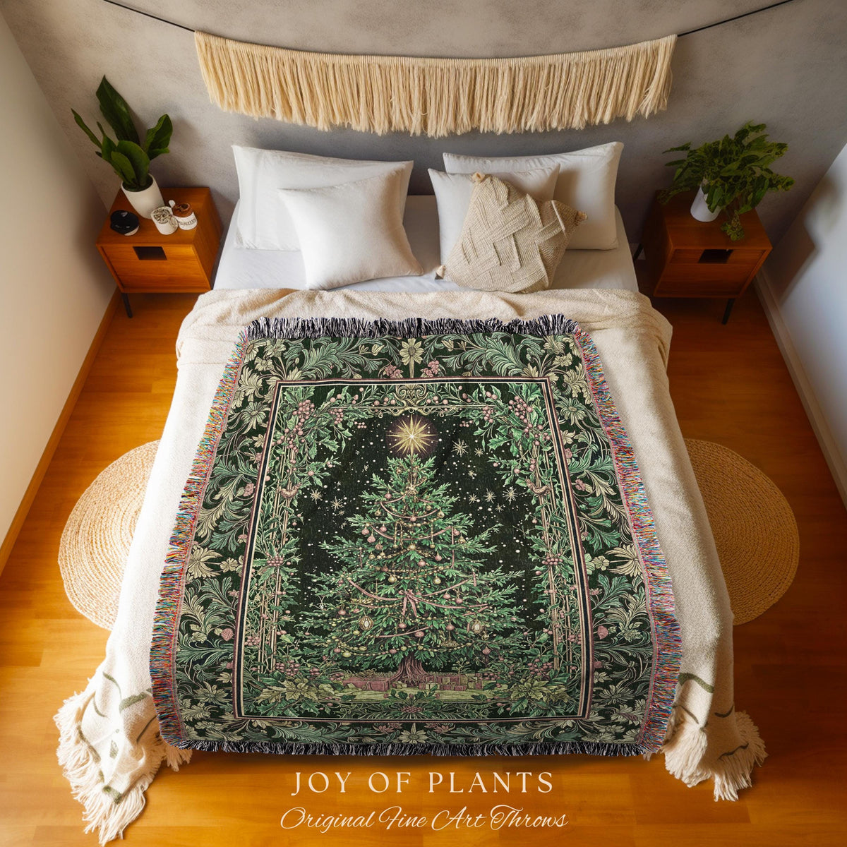 Tannenbaum Rustic Tree Throw Blanket | Vintage Woven Christmas Tapestry Cozy Cottagecore Decor Winter Festive Classic Holiday Aesthetic |