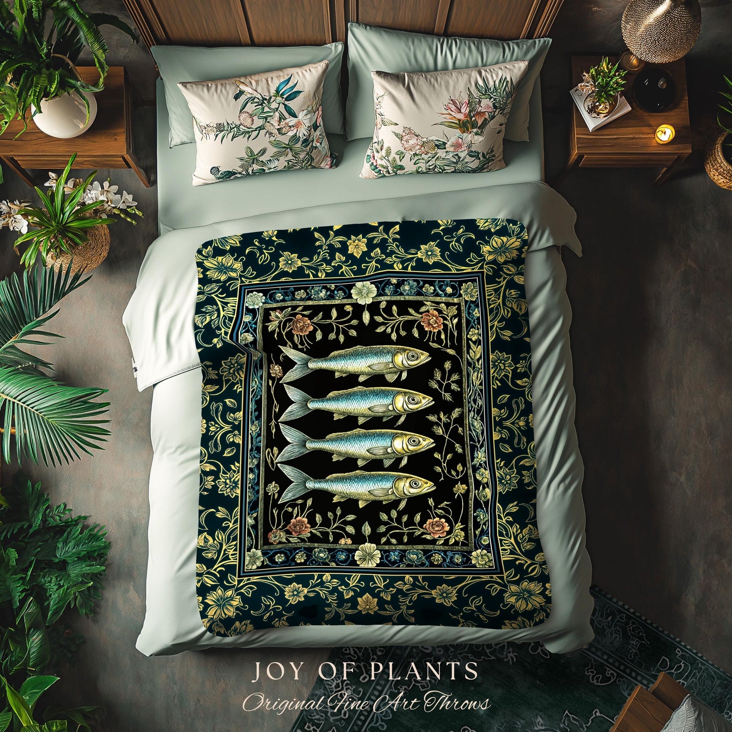 Marine Magic Sardine Woven Wall Tapestry | Sea Life Coastal Folklore Nautical Maximalist Throw Blanket Rustic Oceancore Costal Fish Marine