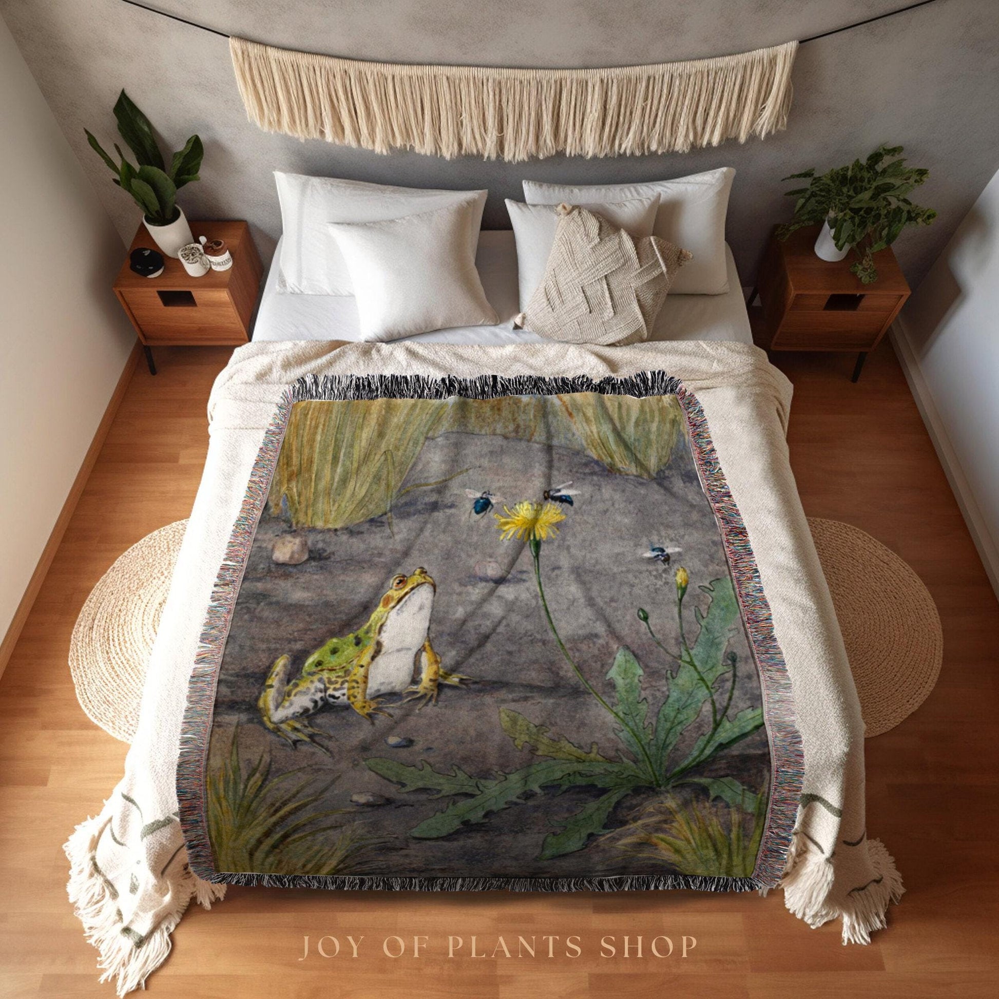 Watercolor Toad Blanket | Frog Tapestry Woven | Art Blanket Woven | Frog Aesthetic Tapestry Cottagecore | Woodland Decor Woven Tapestry Boho