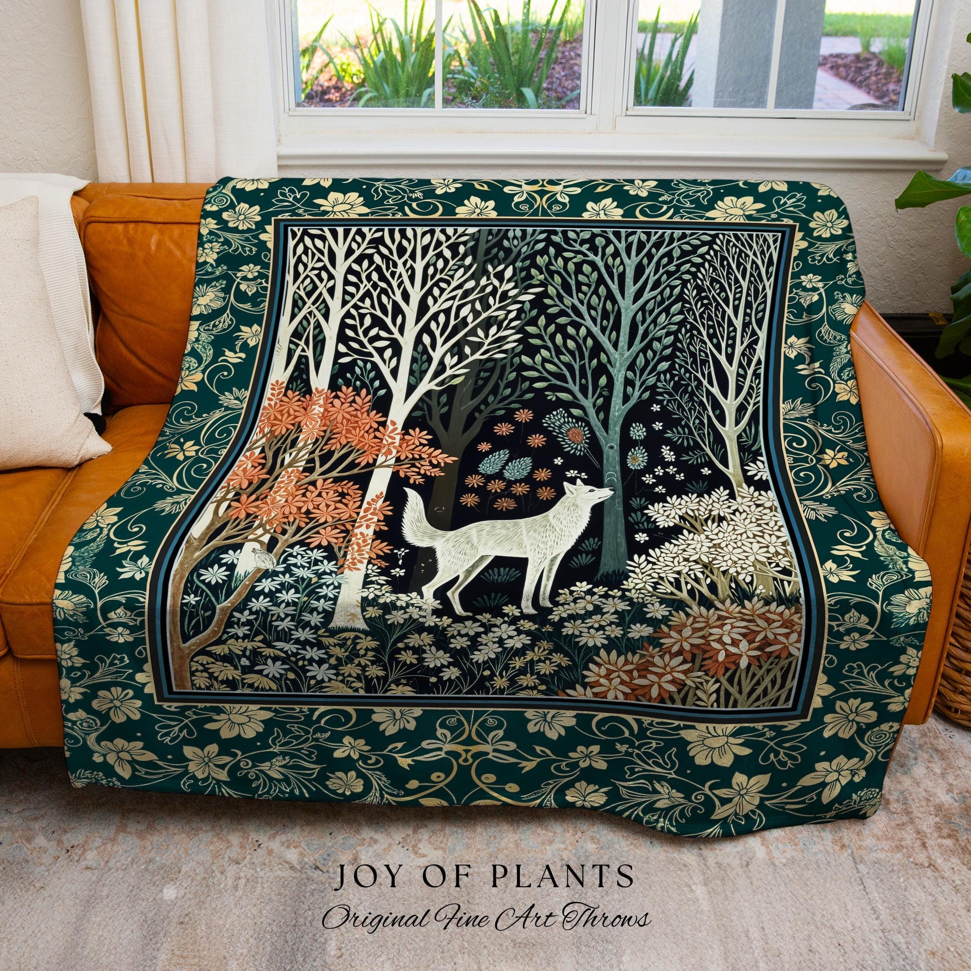 Rustic Nordic Nature Wolf Tapestry | Colorful Folklore Woven Throw Blanket Cottagecore Aesthetic Cute Boho Nursery Pastel Whimsical Woodland