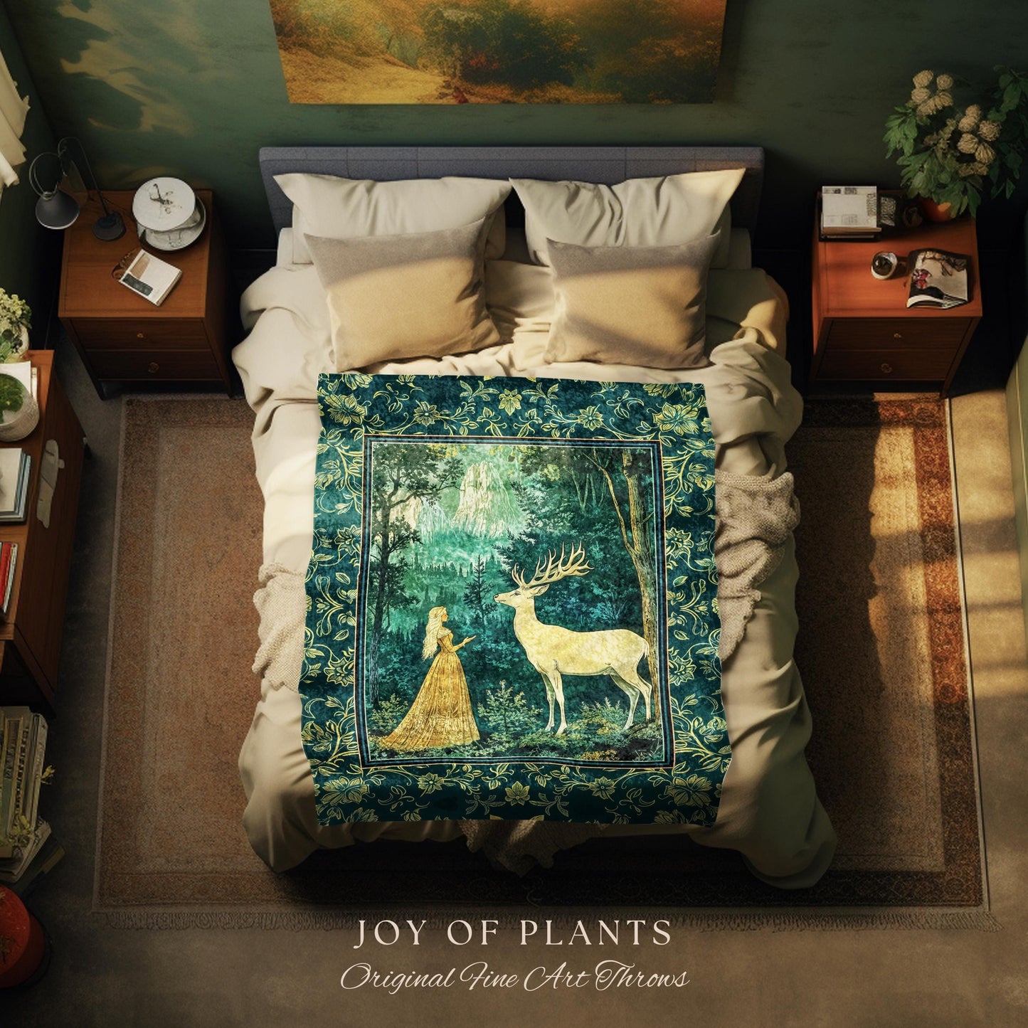 Mystic Animal Guardian Tapestry | Fairy Forest Throw Blanket Ethereal Woods Folklore Woven Wall Art Enchanted Cottagecore Bedroom Magical |