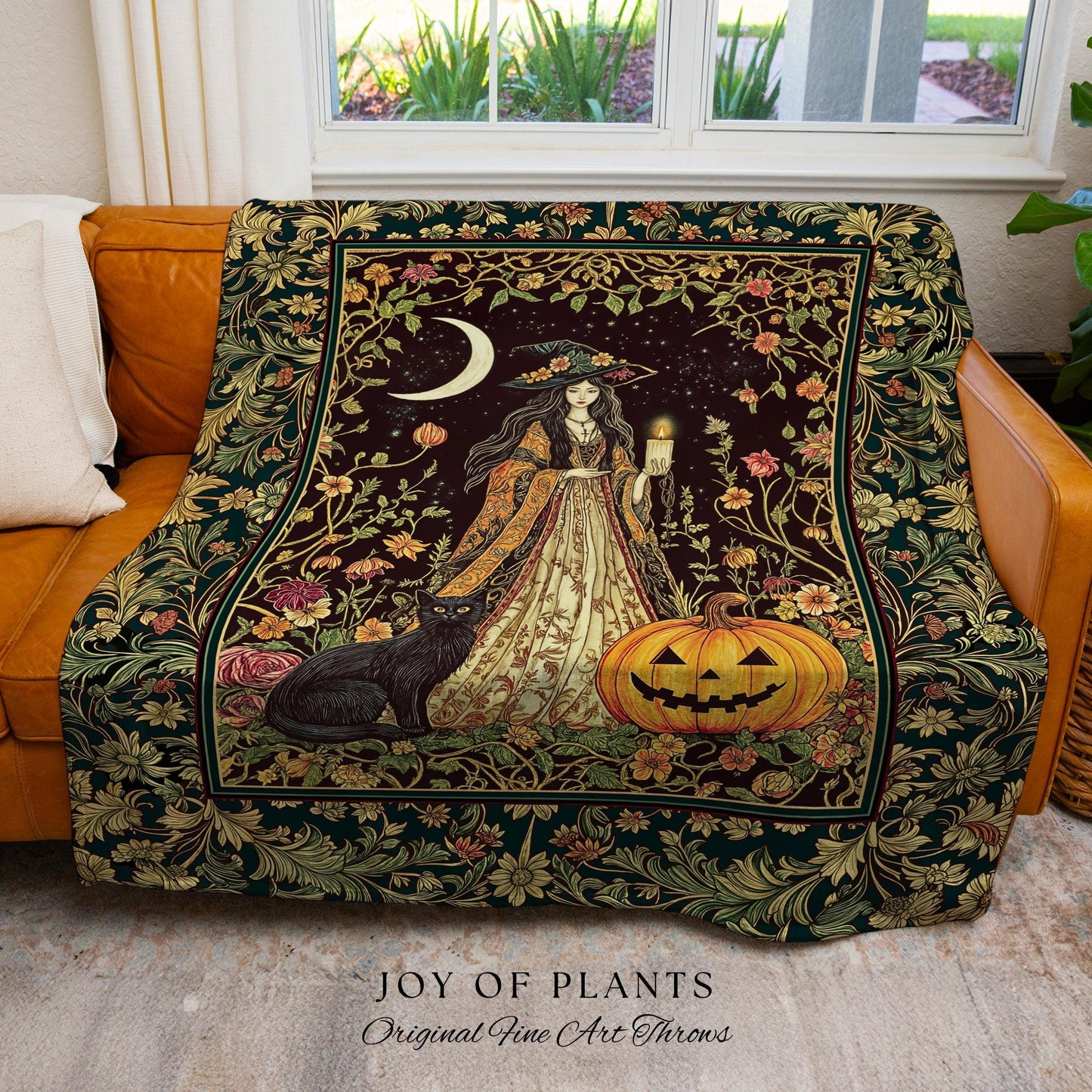 Enchanted Wildflower Witch Blanket | Mystic Woven Wall Tapestry Boho Fairycore Coquette Gothic Elegance Folklore Decor Cozy Baroque Style
