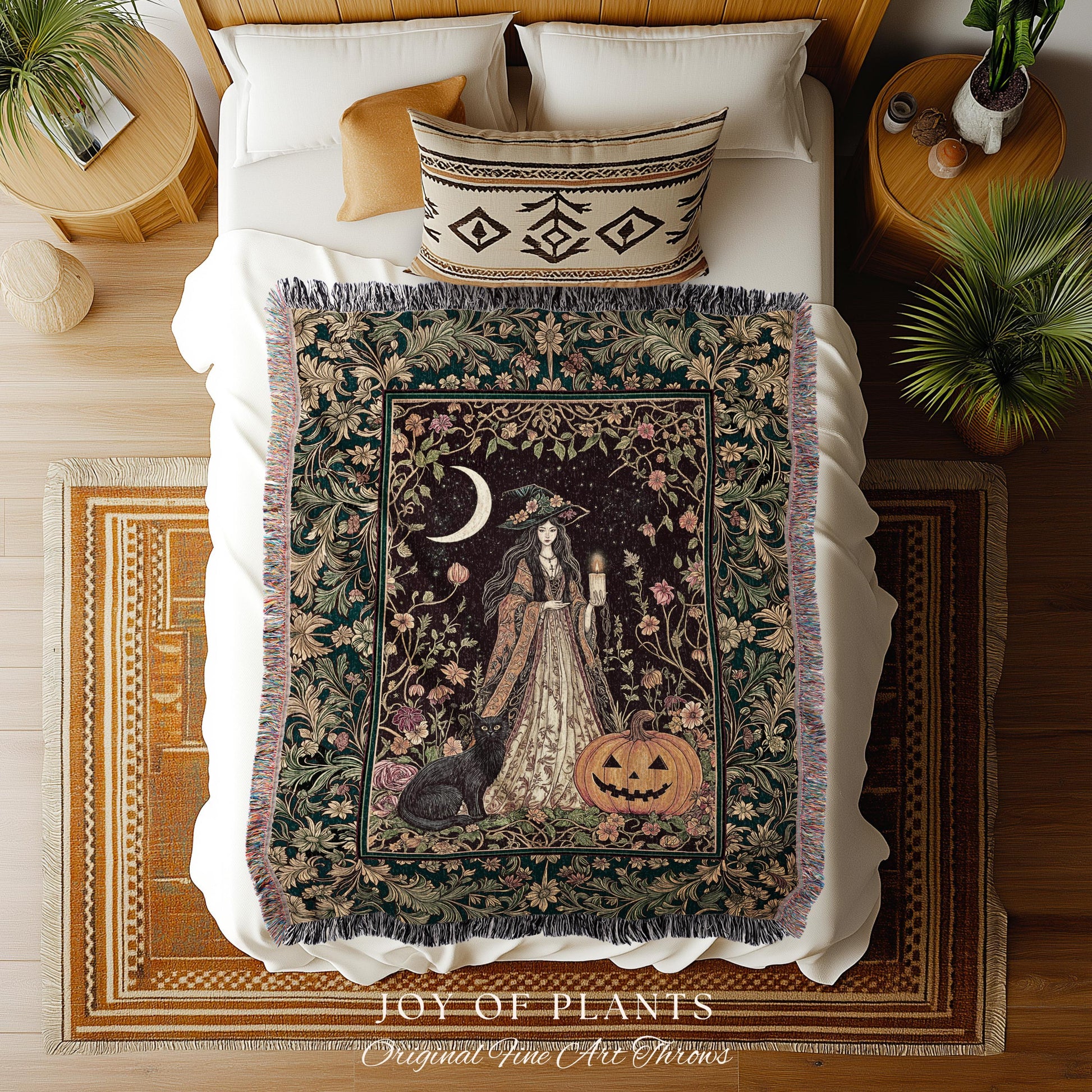 Enchanted Wildflower Witch Blanket | Mystic Woven Wall Tapestry Boho Fairycore Coquette Gothic Elegance Folklore Decor Cozy Baroque Style