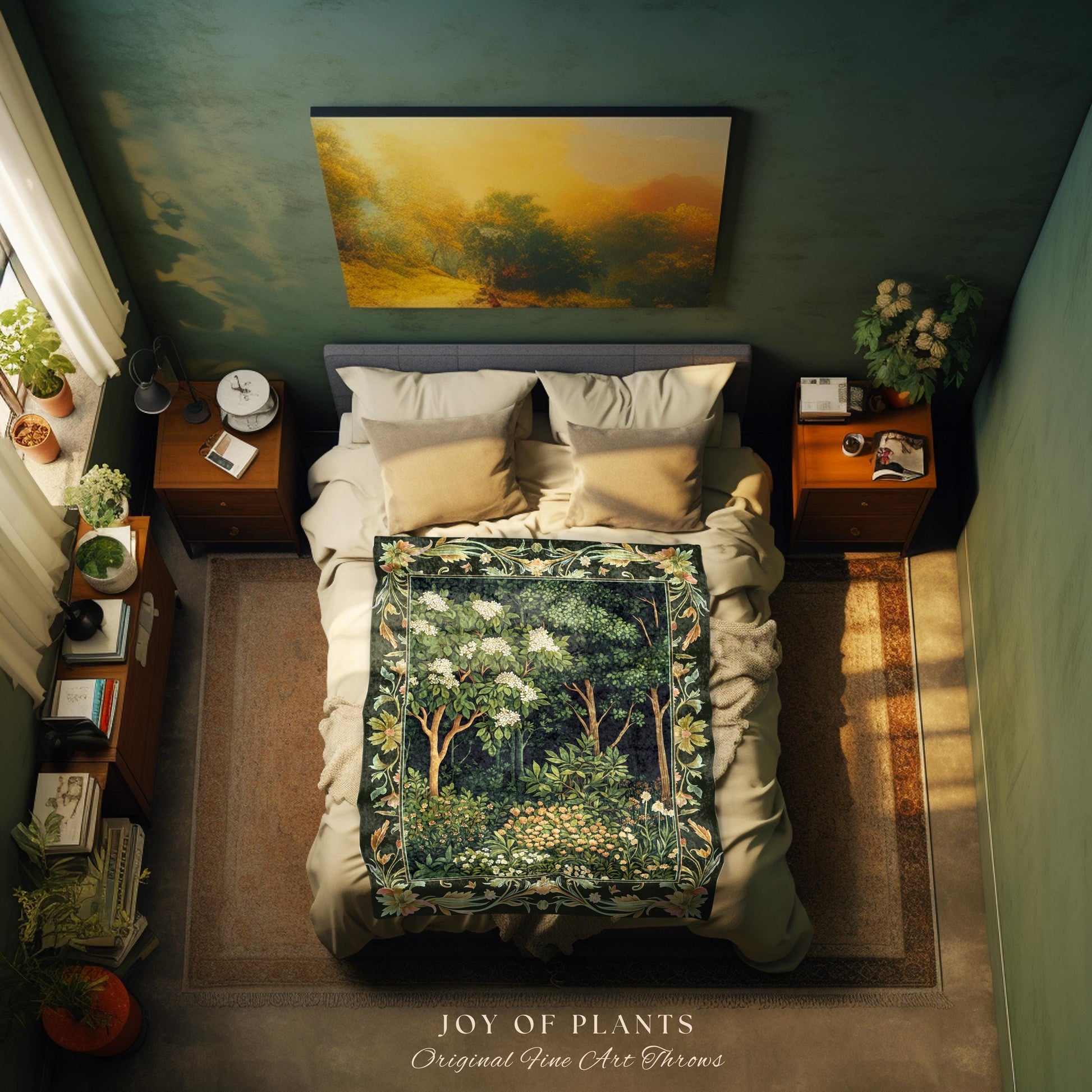 Emerald Green Medieval Tree Tapestry | Magical Woodland Cottagecore Aesthetic Nature Lover Book Nook Woven Blanket Olive Green Decor Boho |