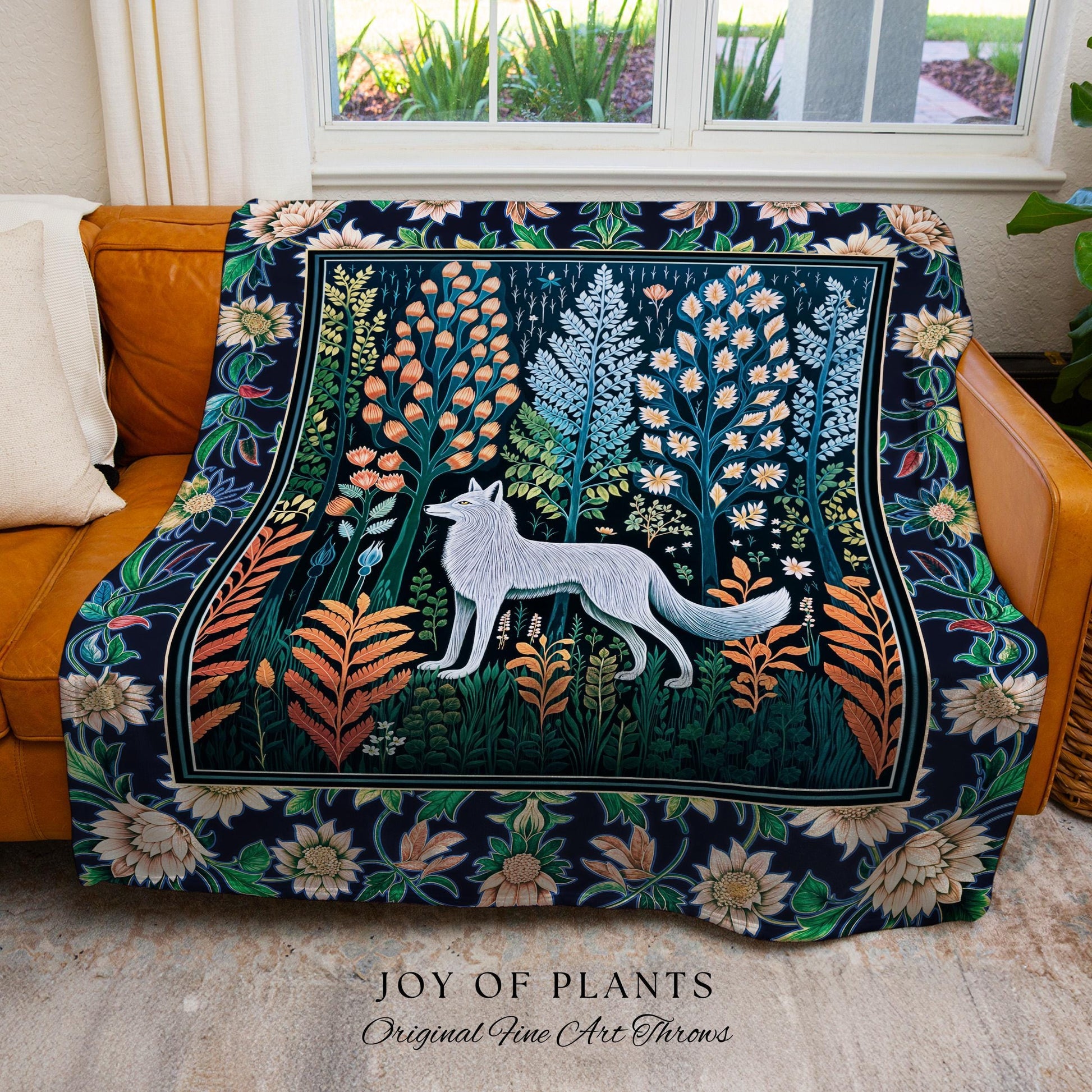 Floral Woodland Cozy Boho Blanket | Cabincore Indie Aesthetic Folklore Cute Wolf Nursery Fairytale Danish Pastel Cottagecore Whimsical |