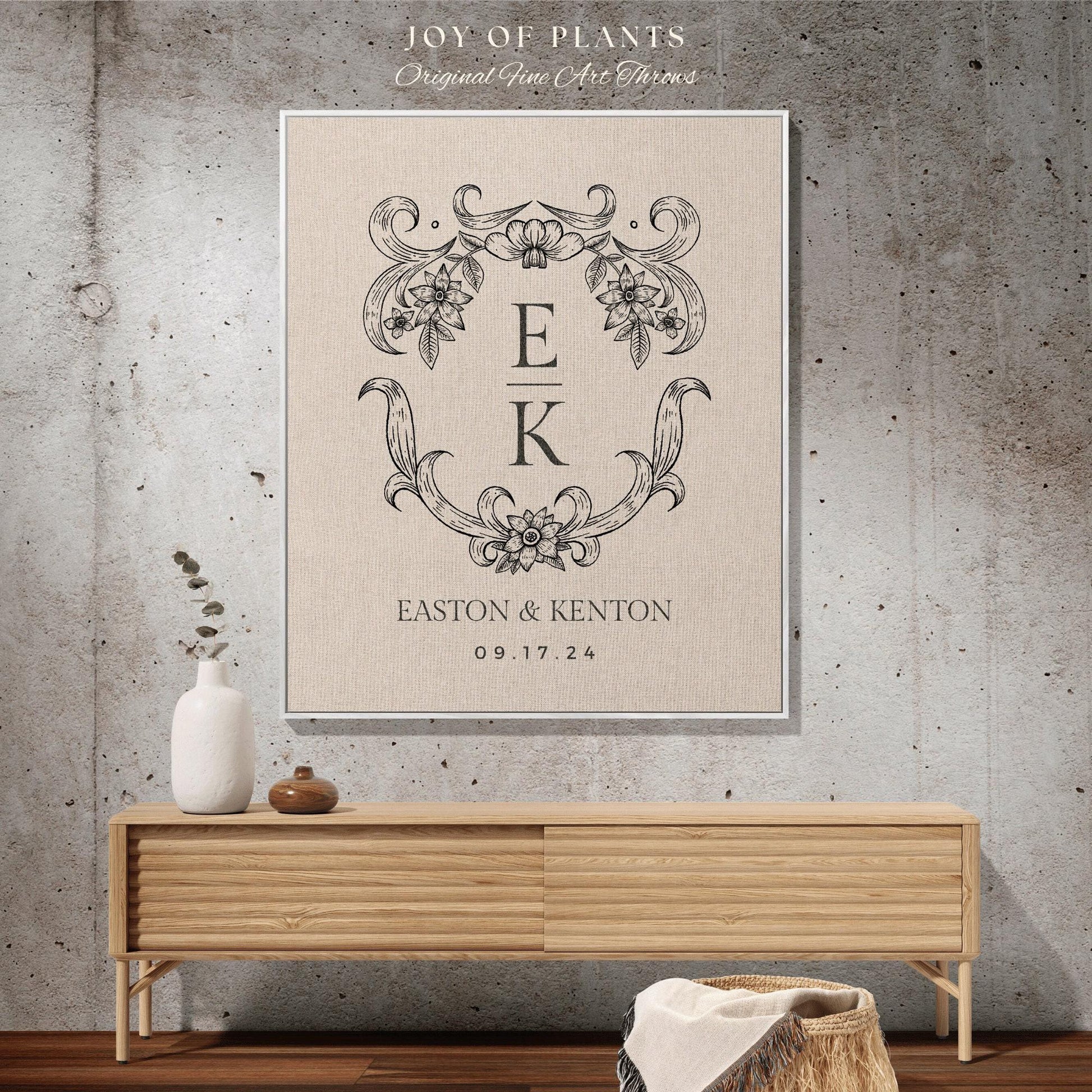 Monogram Tapestry Wedding Gift | Personalized Last Name Tapestry Custom Wedding Monogram Couple Keepsake Blanket Anniversary His & Hers Gift