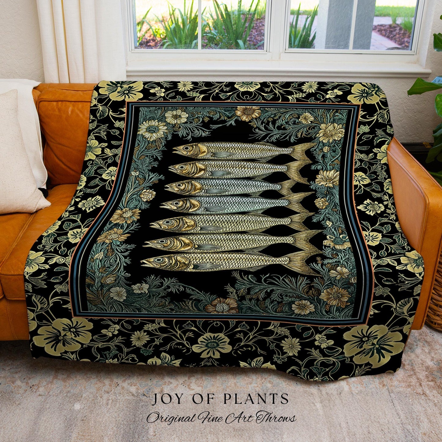 Ocean Folklore Nautical Sardine Blanket | Oceancore Woven Wall Tapestry Costal Fish Marine Life Home Accent Ocean Inspired Fish Aesthetic |