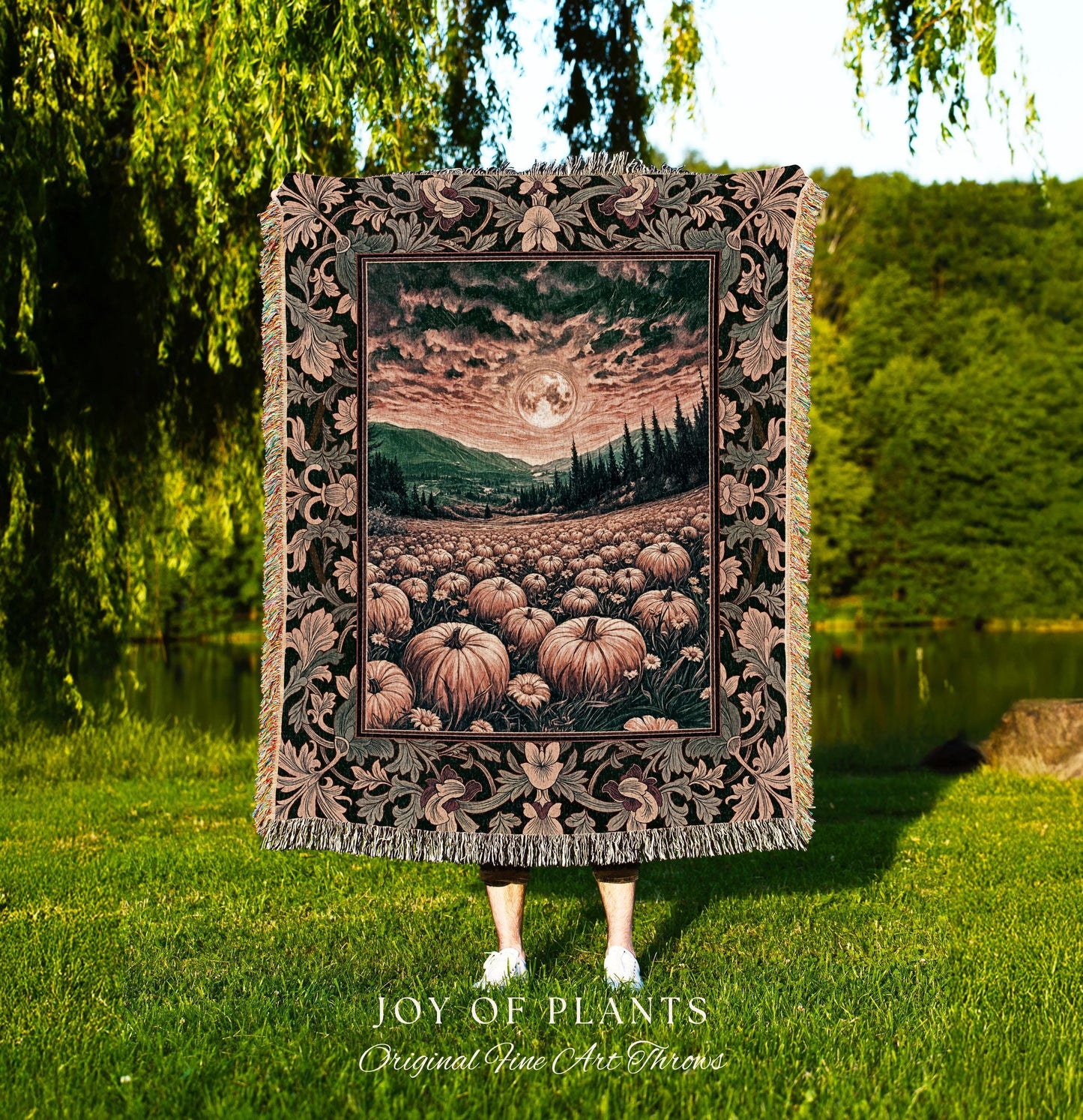 Magic Celestial Moon Woven Tapestry | Cute Spooky Halloween Night Sky Blanket Rustic Pumpkin Fall Academia Aesthetic Whimsigoth Baroque Art