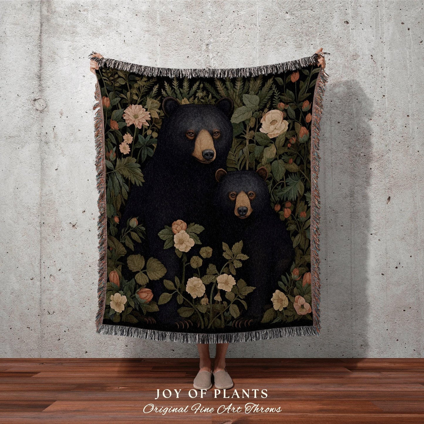 Bear Blanket Woven Tapestry | Woven Fringe Blanket Tapestry William Morris Tapestry Morris Decor Bear Couple Blanket Woodland Cottagecore |