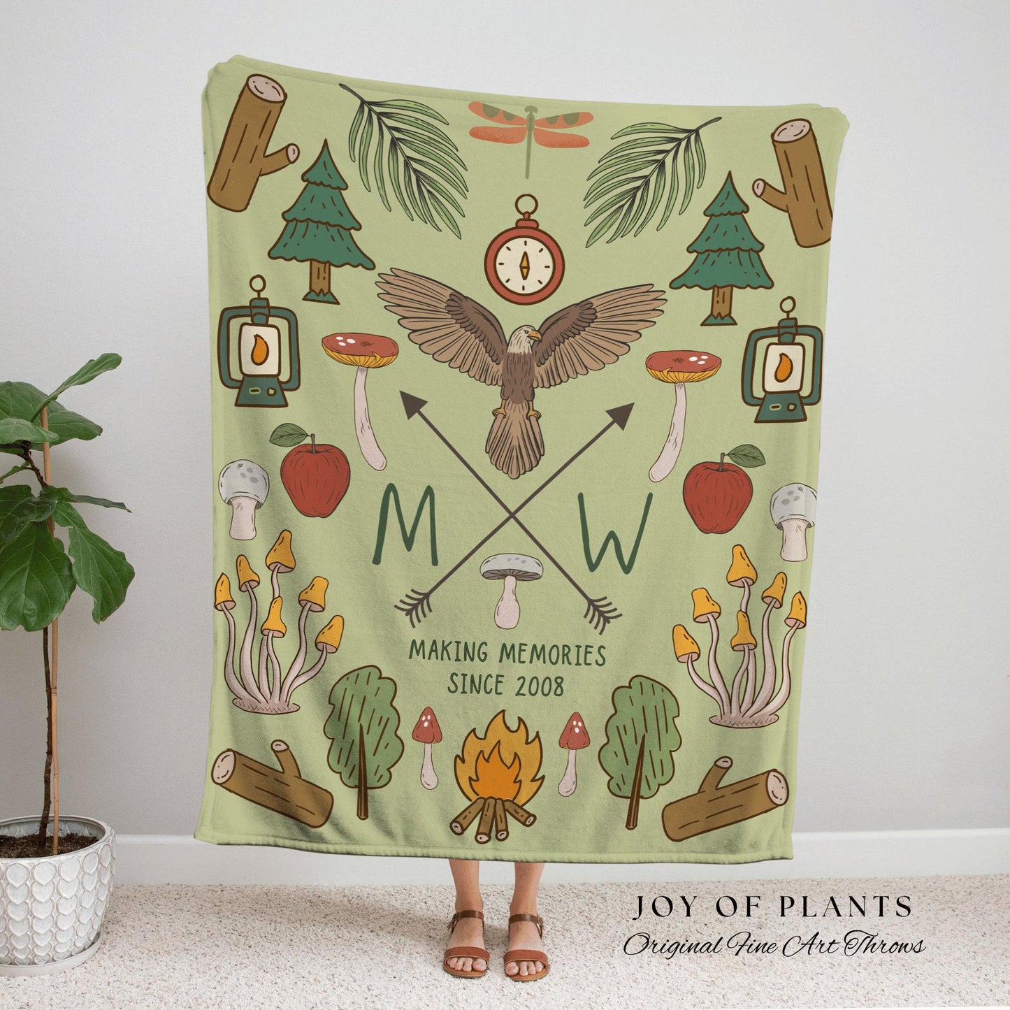 Sage Green Anniversary Blanket Woven Tapestry | Custom Wedding Anniversary Gift for Couple Personalized Tapestry Woven Blanket Gift for Her