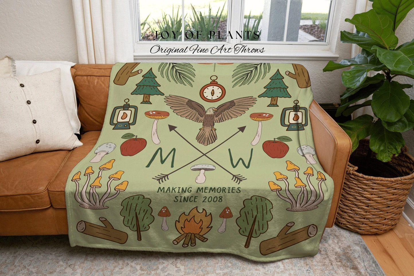 Sage Green Anniversary Blanket Woven Tapestry | Custom Wedding Anniversary Gift for Couple Personalized Tapestry Woven Blanket Gift for Her