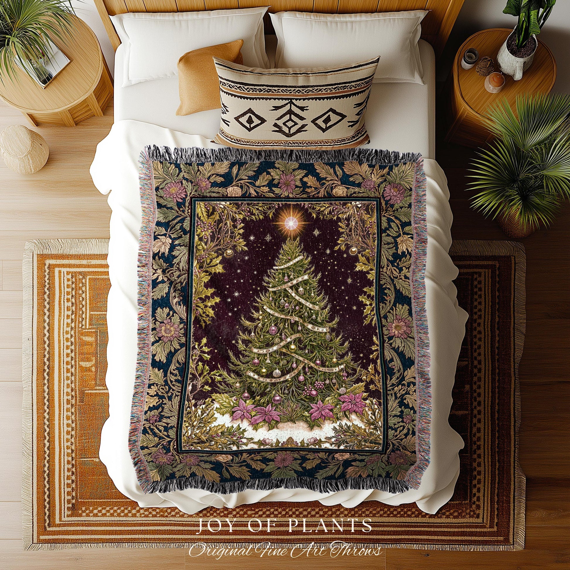 Wintertime Wonder Rustic Tree Tapestry | Vintage Holiday Cozy Cottagecore Decor Merry & Bright Cozy Winter Throw Boho Woven Festive Artwork