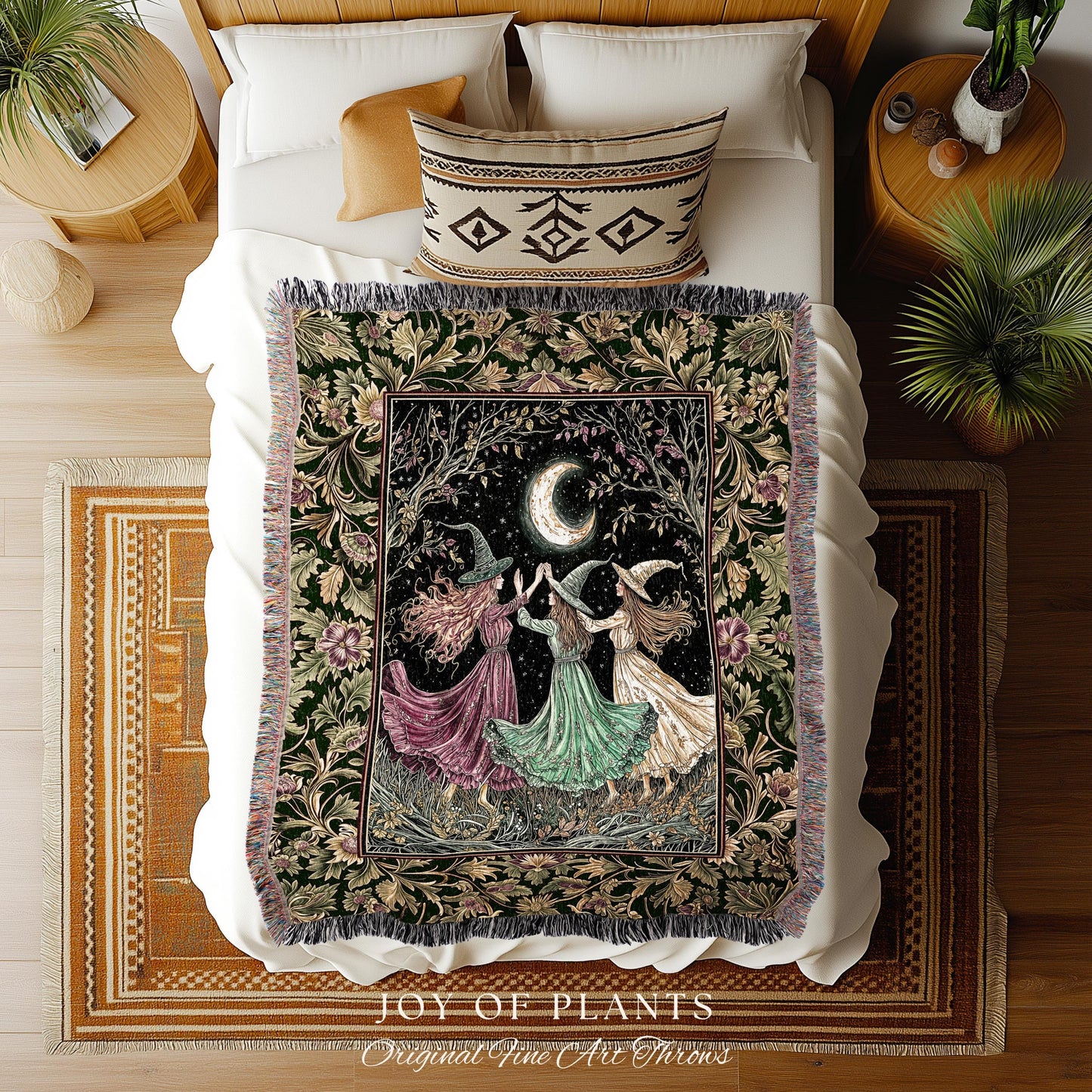 Cozy Autumn Halloween Blanket | Cottagecore Witch Throw Wiccan Fairytale Mystic Woven Wall Tapestry Moody Maximalism Macabre Dark Academia |