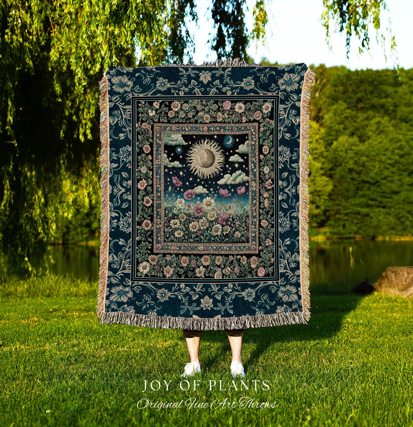 Floral Gothic Celestial Tapestry Woven | Witchy Tarot Sun Moon Stars Spiritual Tarot Decor Bohemian Indie Bedroom Cozy Cottagecore Aesthetic