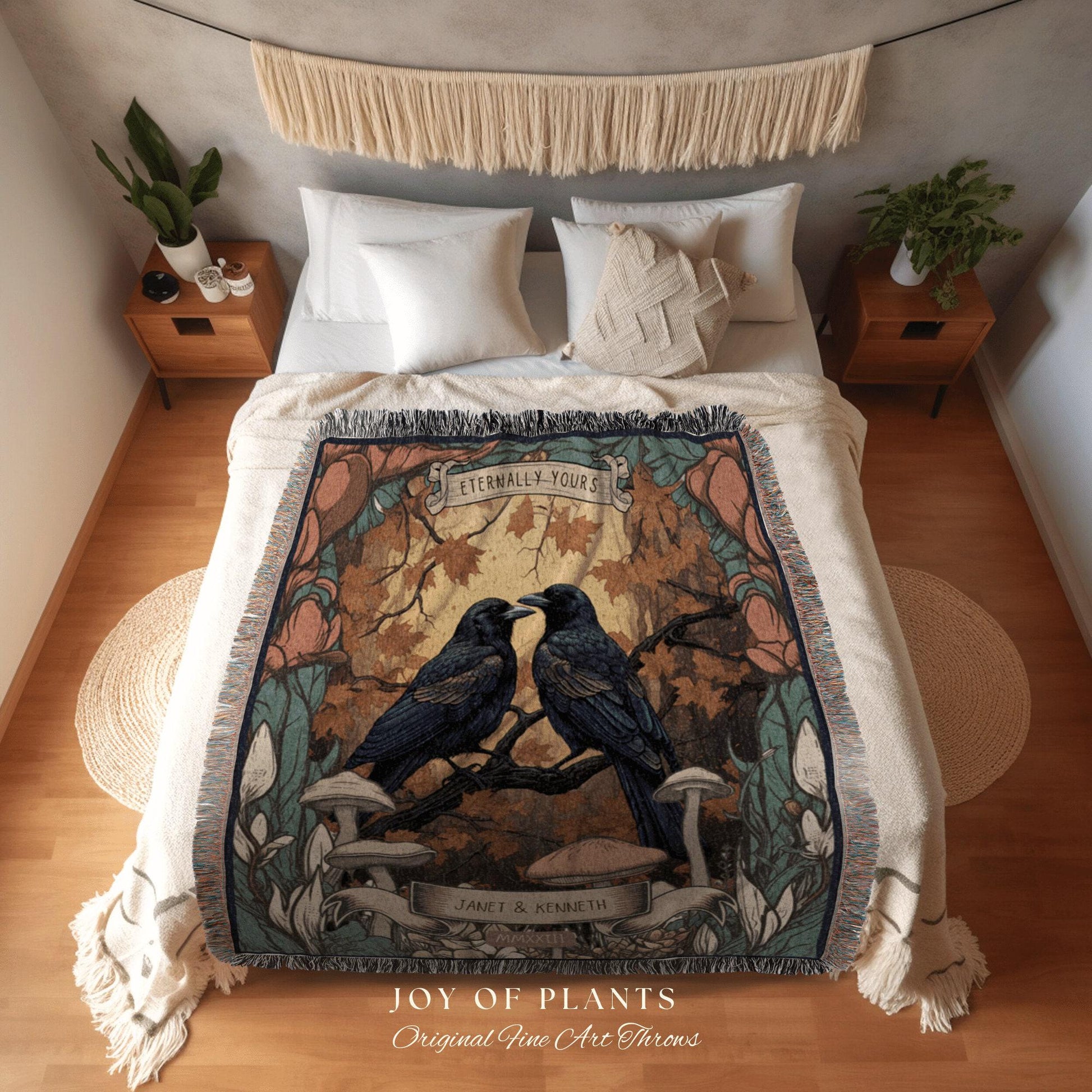 Whimsigoth Couples Blanket Custom | Gothic Wedding Gift Custom Tapestry Crow Core Blanket Woodland Wedding Crowcore Decor Unique Couple Gift