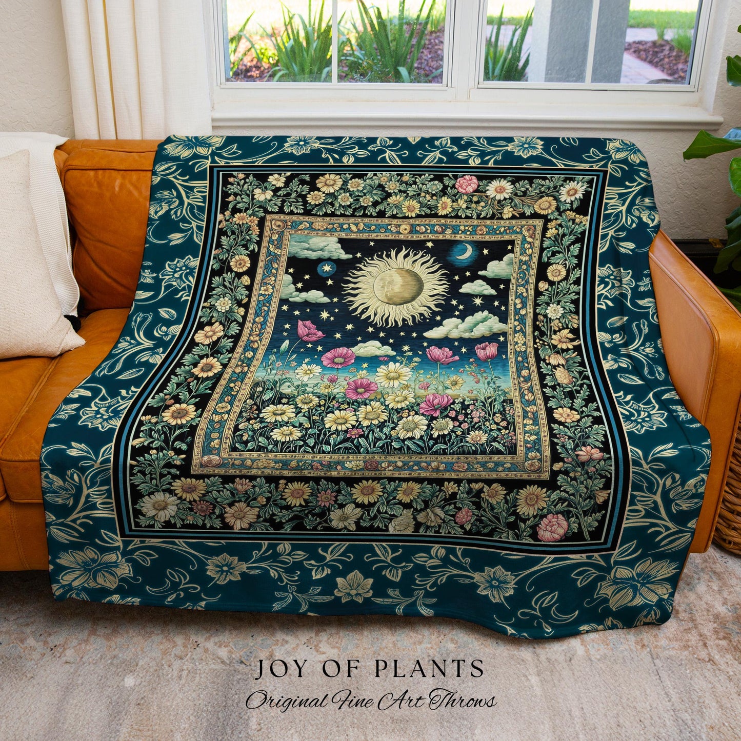 Floral Gothic Celestial Tapestry Woven | Witchy Tarot Sun Moon Stars Spiritual Tarot Decor Bohemian Indie Bedroom Cozy Cottagecore Aesthetic