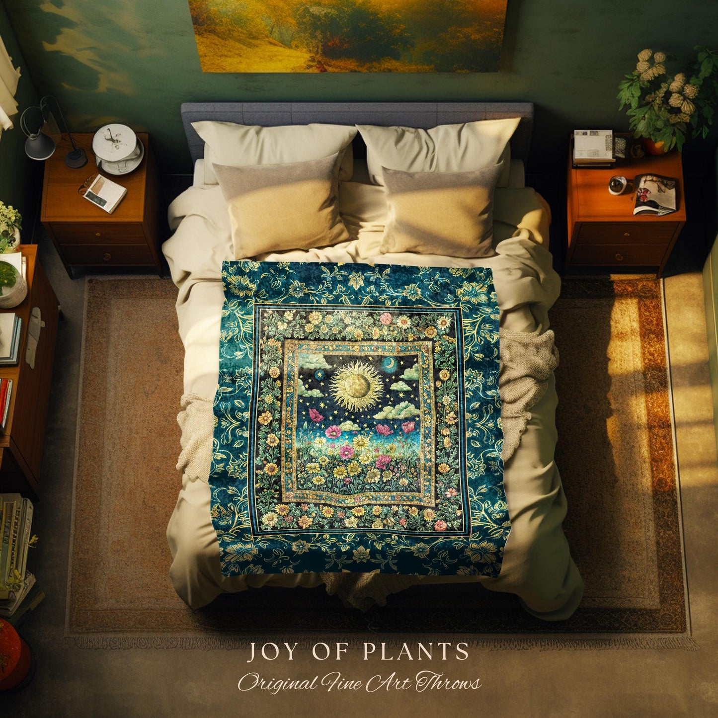 Floral Gothic Celestial Tapestry Woven | Witchy Tarot Sun Moon Stars Spiritual Tarot Decor Bohemian Indie Bedroom Cozy Cottagecore Aesthetic