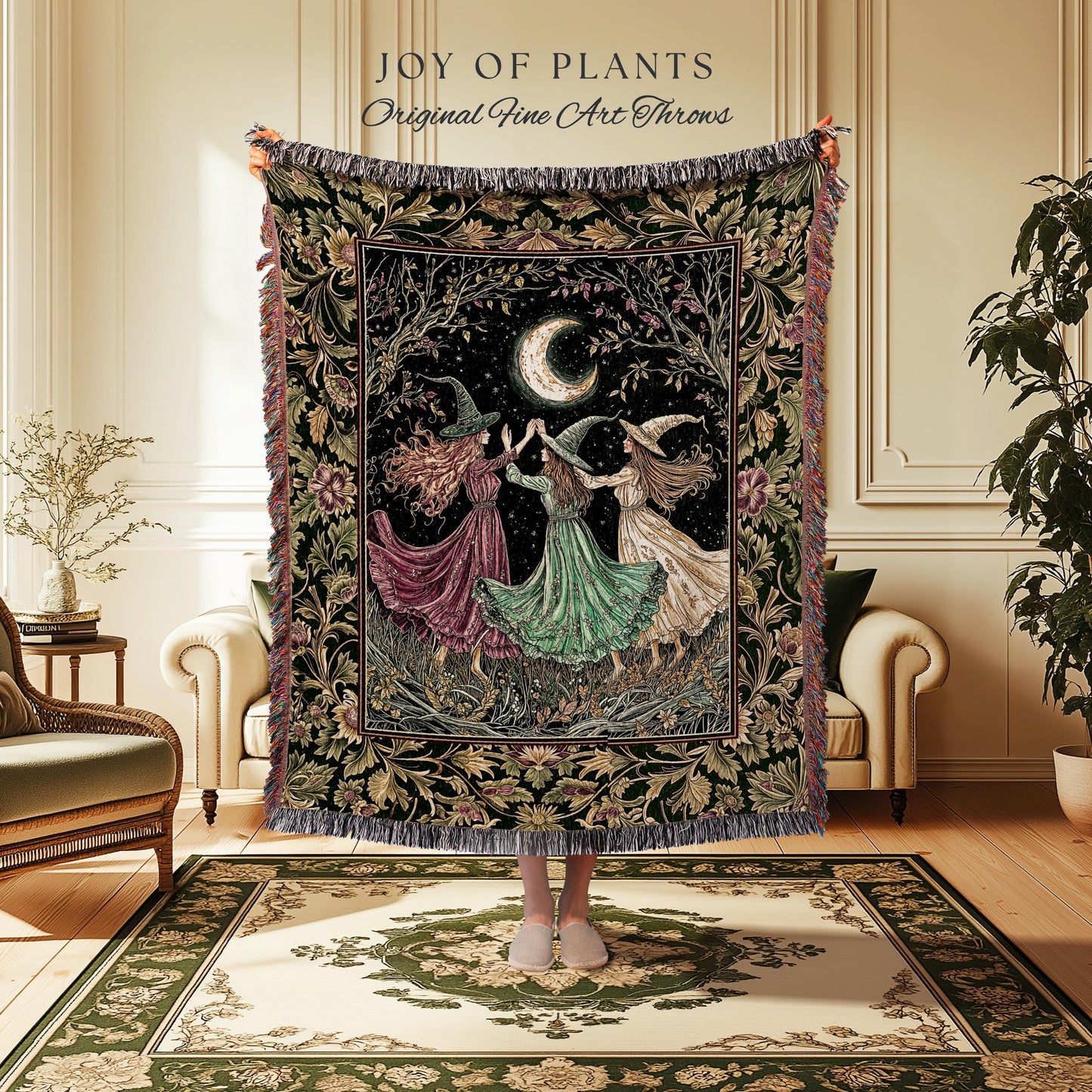 Cozy Autumn Halloween Blanket | Cottagecore Witch Throw Wiccan Fairytale Mystic Woven Wall Tapestry Moody Maximalism Macabre Dark Academia |
