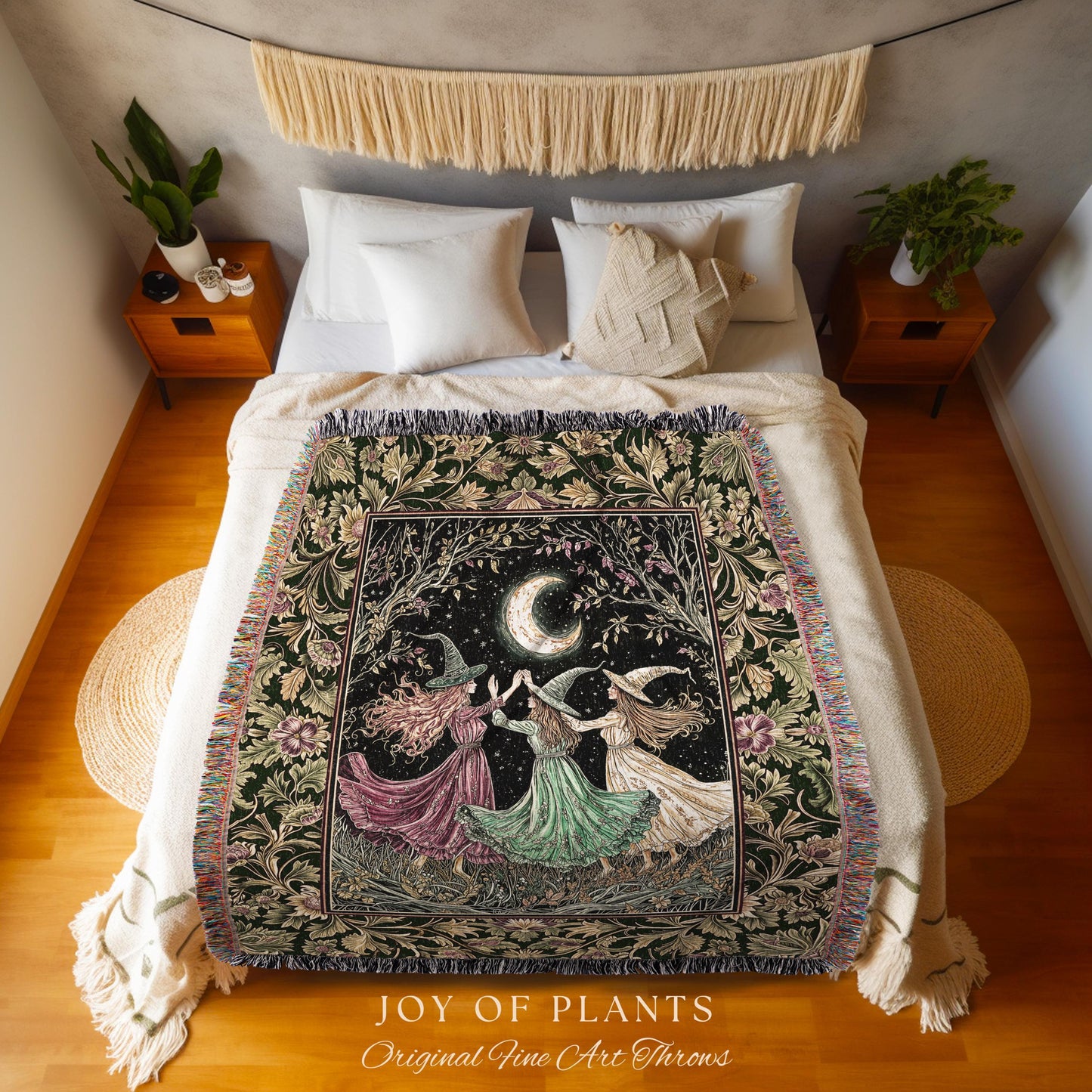 Cozy Autumn Halloween Blanket | Cottagecore Witch Throw Wiccan Fairytale Mystic Woven Wall Tapestry Moody Maximalism Macabre Dark Academia |