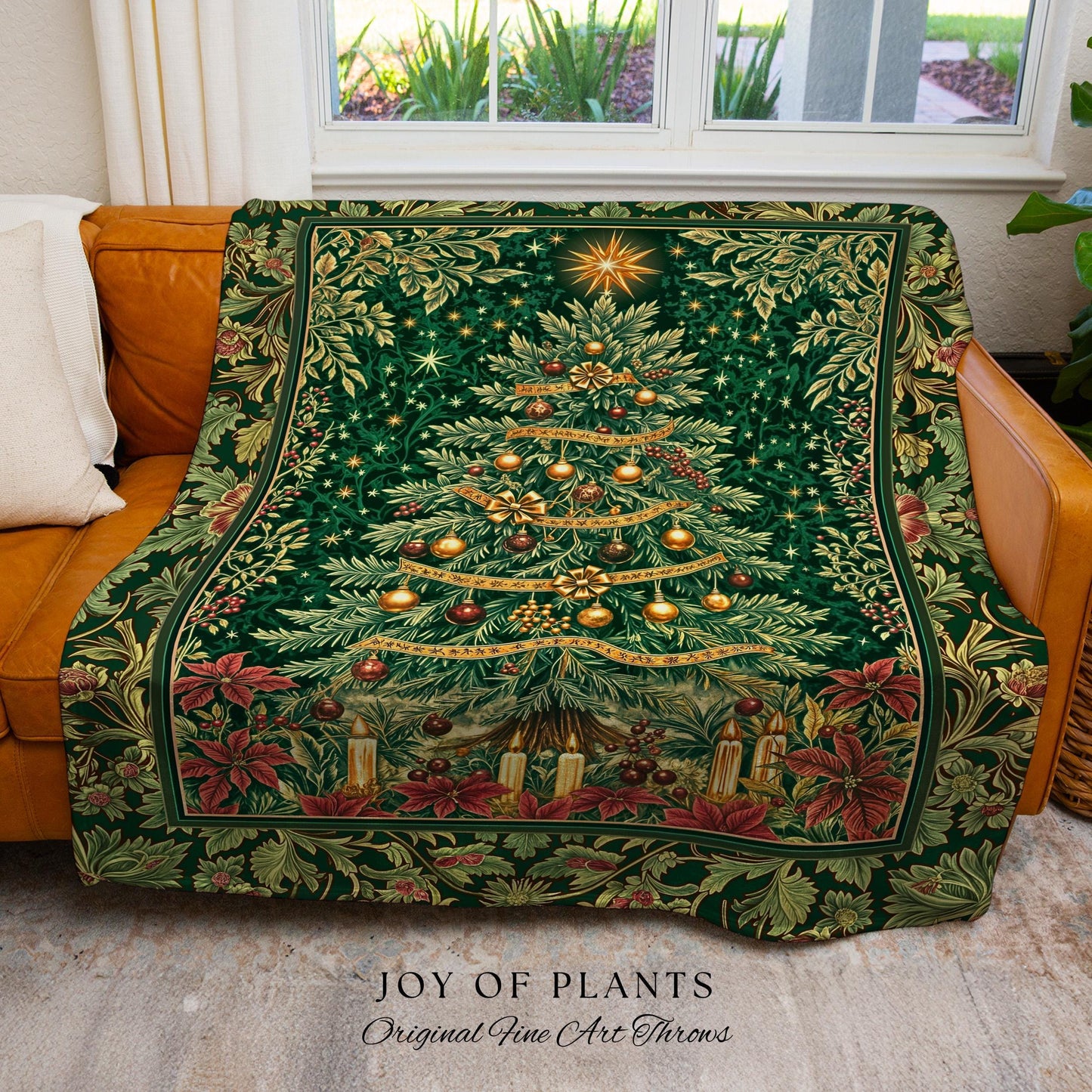 Emerald Evergreen Cozy Throw Blanket | Vintage Christmas Woven Wall Tapestry Holiday Winter Cottagecore Rustic Yuletide Classic Style Xmas |