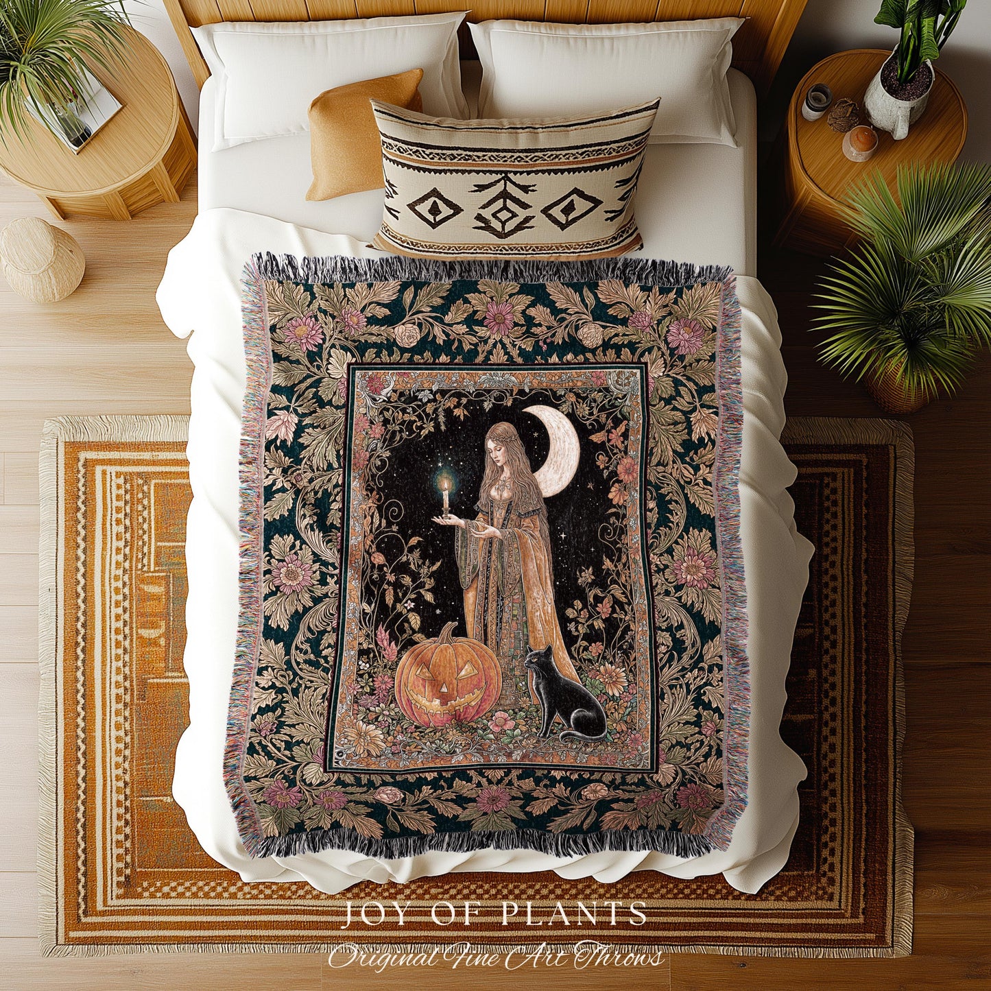 Season of the Witch Bohemian Blanket | Magical Medieval Woven Wall Tapestry Occult Gothic Home Decor Enchanted Academia Folklore Aesthetic |