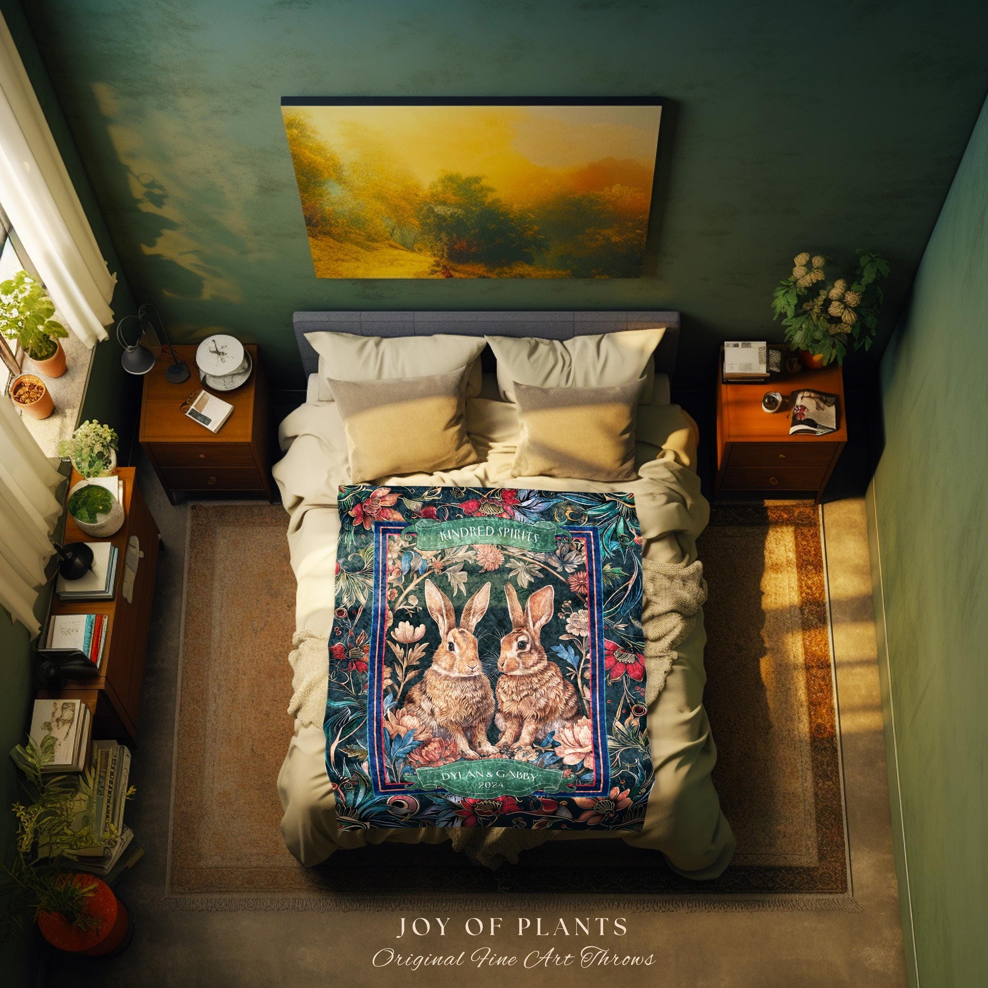 Cozy Couple Gift Personalized Bunny Blanket | Soft Cottagecore Rabbit Blanket Cute Couples Woven Tapestry Personalized Mr & Mrs Anniversary