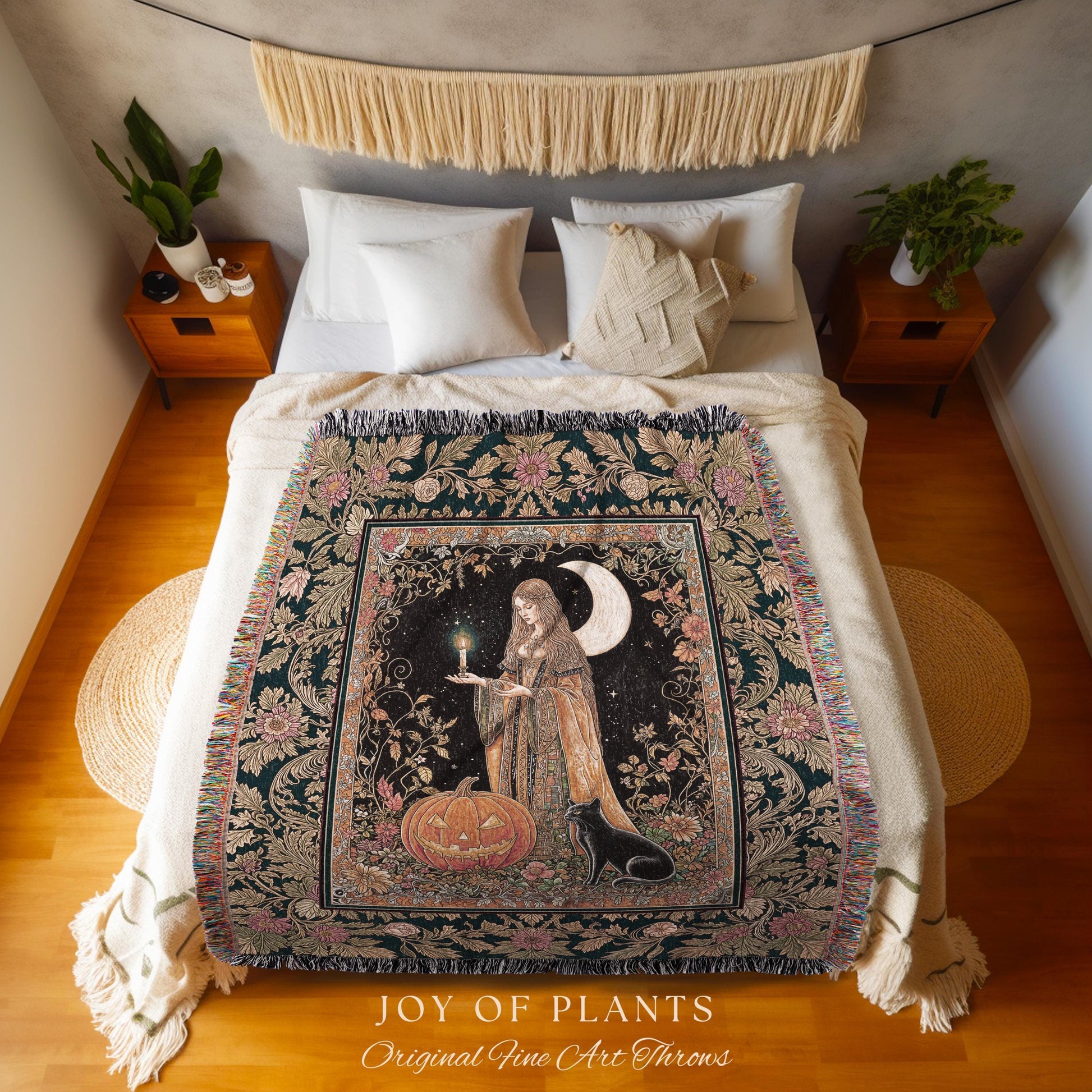 Season of the Witch Bohemian Blanket | Magical Medieval Woven Wall Tapestry Occult Gothic Home Decor Enchanted Academia Folklore Aesthetic |