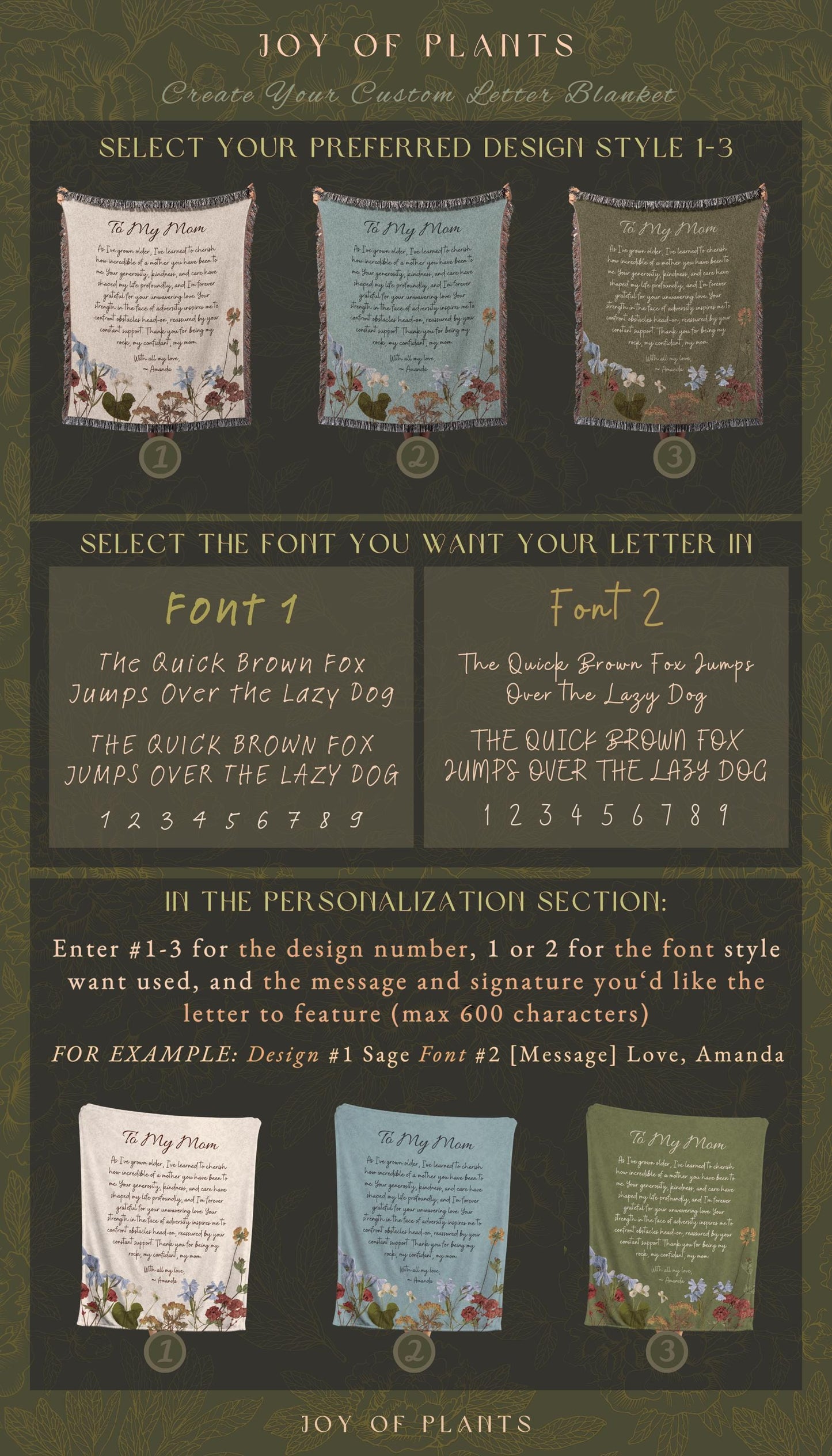 Floral Gift for Mom Custom Letter Blanket | Personalized Handwriting Blanket Custom Sentimental Gift for Grandma Meaningful Custom Throw |