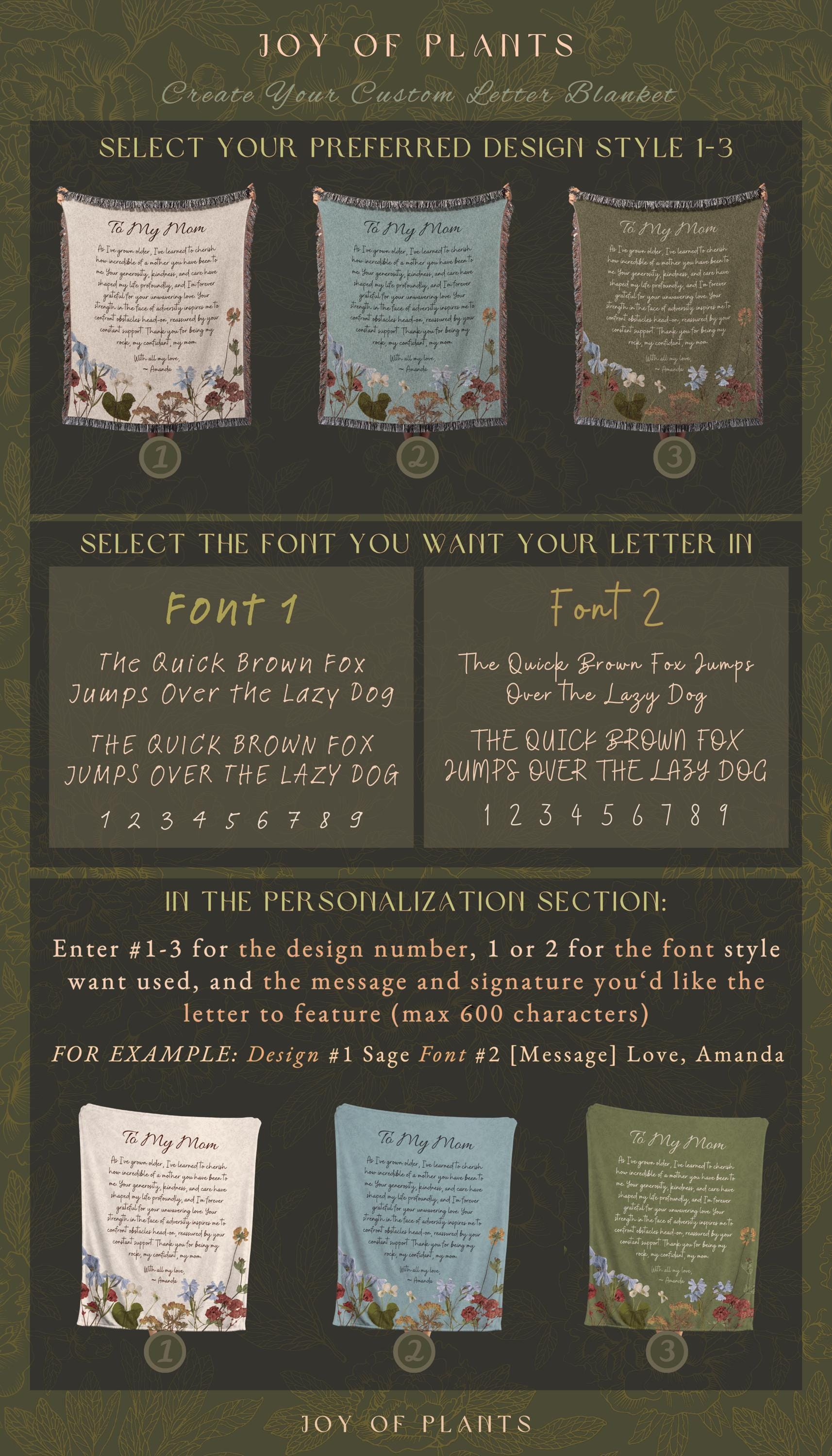 Floral Gift for Mom Custom Letter Blanket | Personalized Handwriting Blanket Custom Sentimental Gift for Grandma Meaningful Custom Throw |