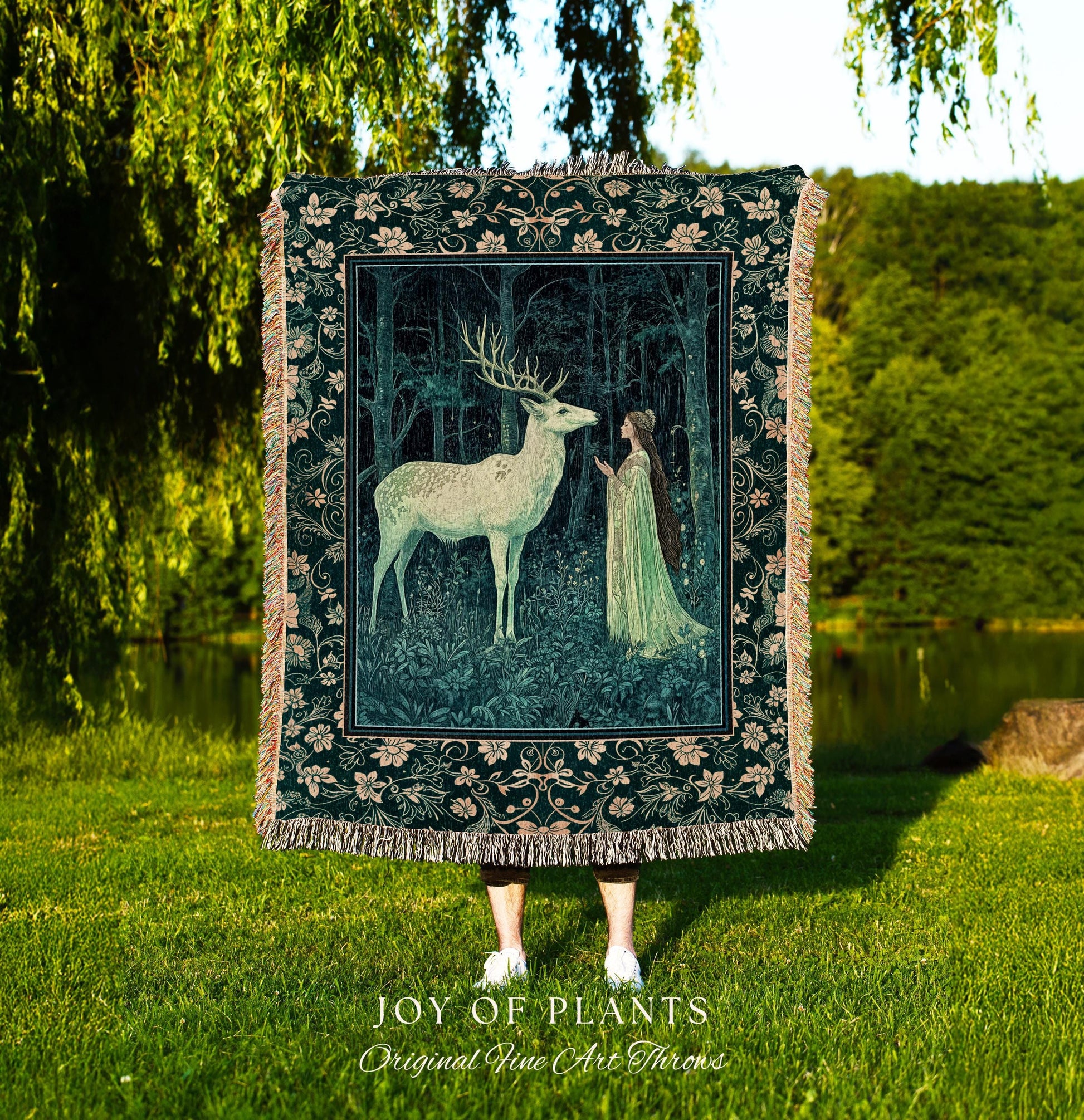 Medieval Princess Woodland Magic Blanket | Ancient Spirits Ethereal Forest Tapestry Mystic Woods Folklore Woven Wall Art Elegant Cottagecore