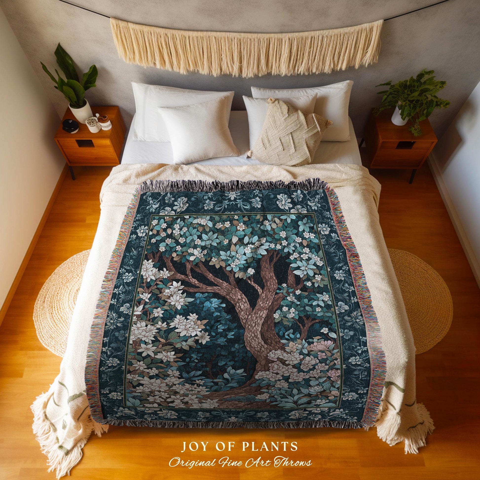 Bohemian Tree Tapestry Blanket Magical Aesthetic Folklore Forest Ethereal Throw | Nature Inspired Woodland Magic Wildflower Fairycore Decor