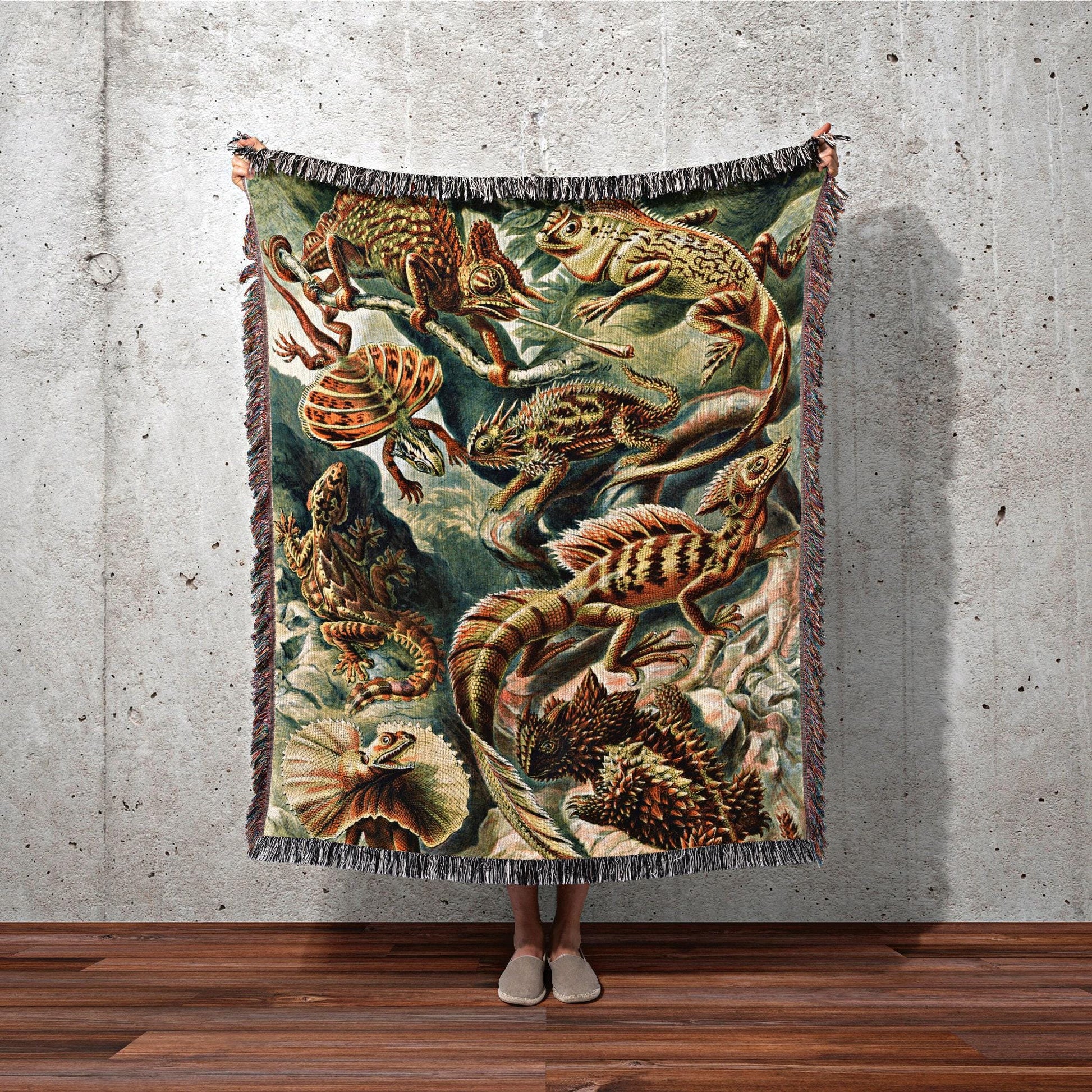 Wall Art Lizard Woven Tapestry | Ernst Haeckel Art Woven Throw Blanket | Lizard Art Woven Blanket Cotton | Maximalist Decor Wall Tapestry |