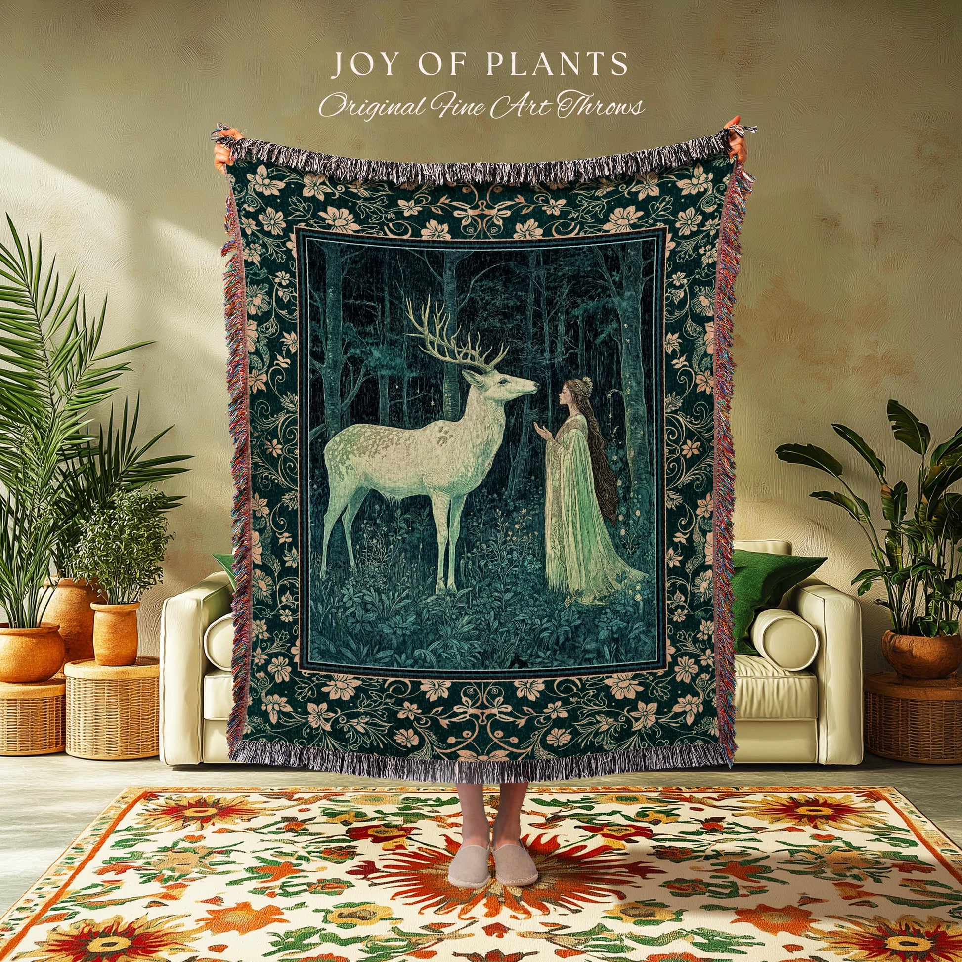 Medieval Princess Woodland Magic Blanket | Ancient Spirits Ethereal Forest Tapestry Mystic Woods Folklore Woven Wall Art Elegant Cottagecore