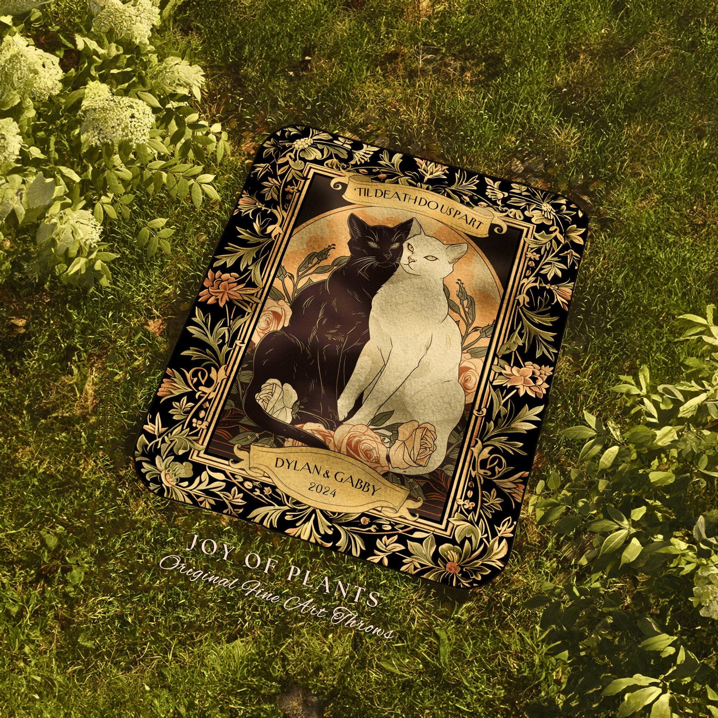 Tarot Cat Couple Blanket 'The Lovers' | Witchy Aesthetic Woven Throw Custom His and Hers Gift for Girlfriend Dark Academia Cat Tapestry |