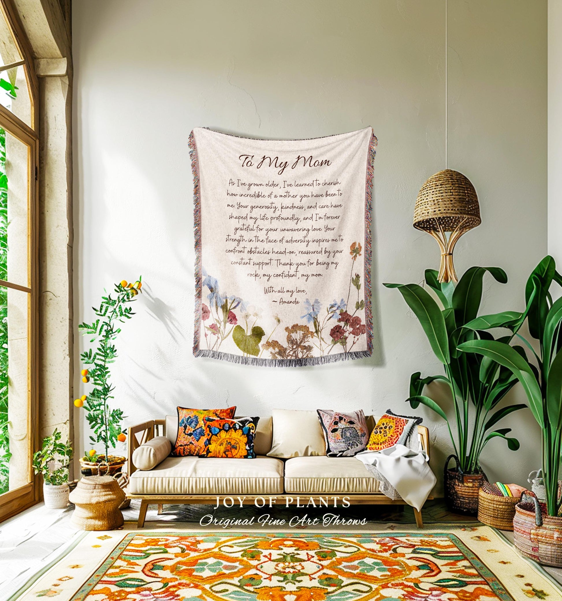 Floral Gift for Mom Custom Letter Blanket | Personalized Handwriting Blanket Custom Sentimental Gift for Grandma Meaningful Custom Throw |