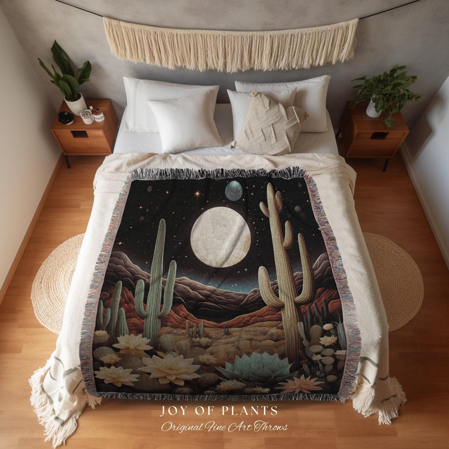 Starry Sky Desert Blanket | Southwestern Home Decor Housewarming Gift Blanket Cactus Aesthetic Blanket Woven Tapestry Desert Plains Boho Art