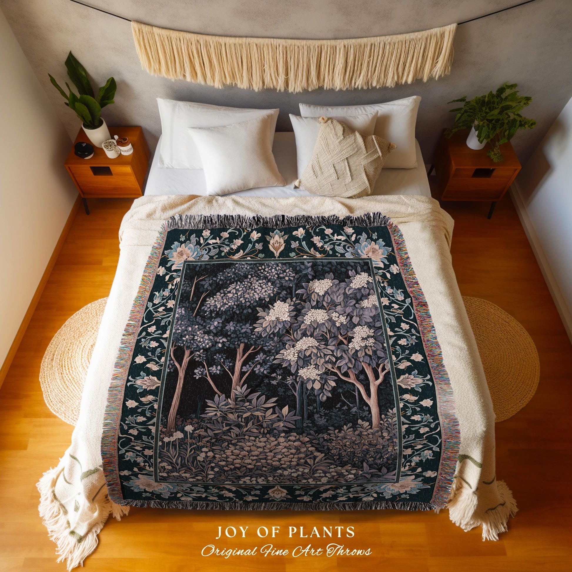 Fairycore Aesthetic Botanical Tapestry Throw Dark Academia Lavender Purple Nature Inspired Ethereal Woodland Wildflowers Enchanted Blanket