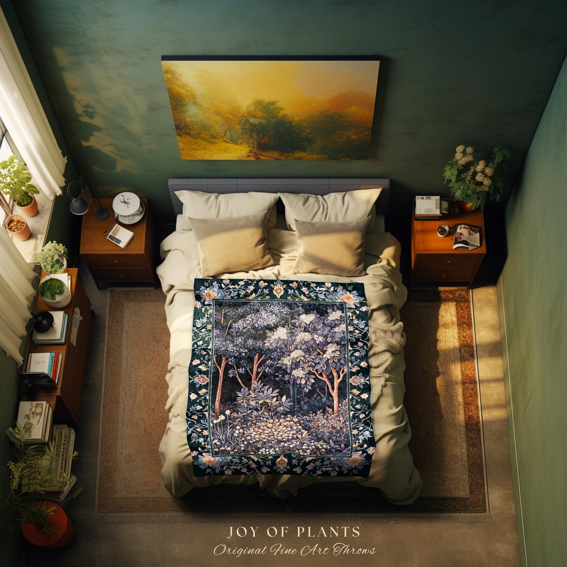 Fairycore Aesthetic Botanical Tapestry Throw Dark Academia Lavender Purple Nature Inspired Ethereal Woodland Wildflowers Enchanted Blanket