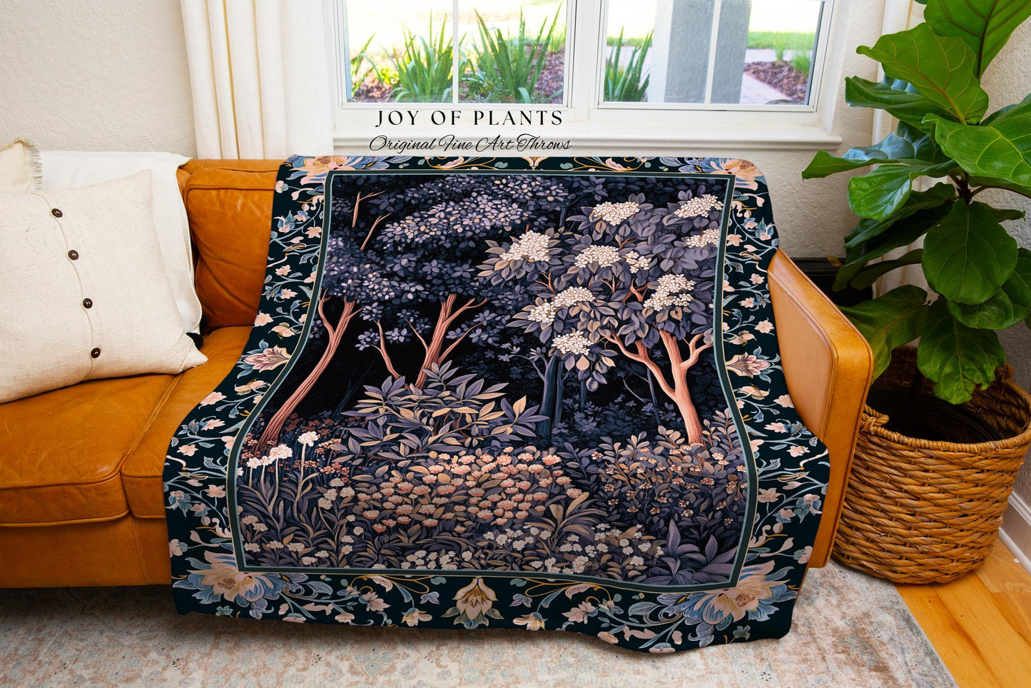 Fairycore Aesthetic Botanical Tapestry Throw Dark Academia Lavender Purple Nature Inspired Ethereal Woodland Wildflowers Enchanted Blanket