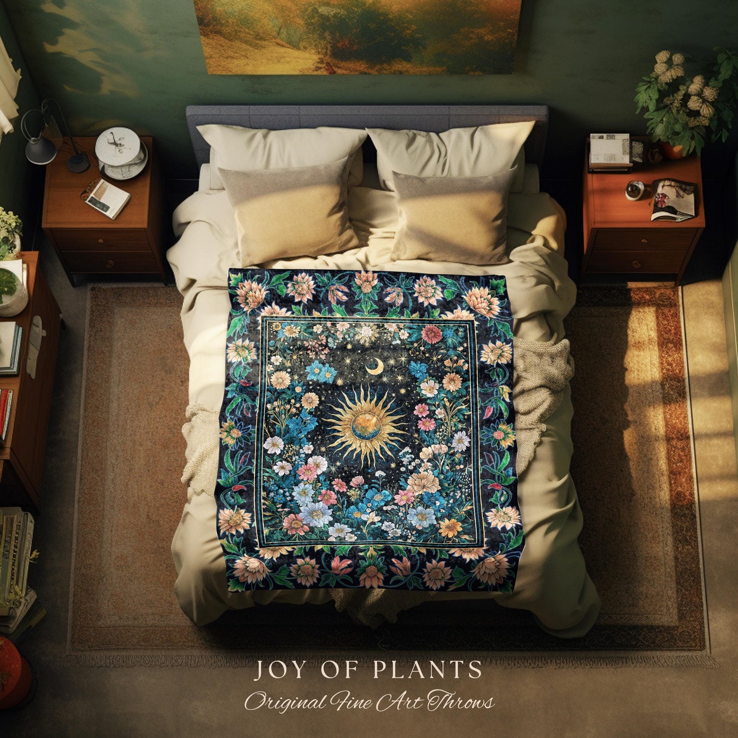 Colorful Maximalist Boho Sun Blanket | Whimsigothic Tarot Tapestry Woven Celestial Spiritual Decor Bohemian Indie Bedroom Sun and Moon Cozy