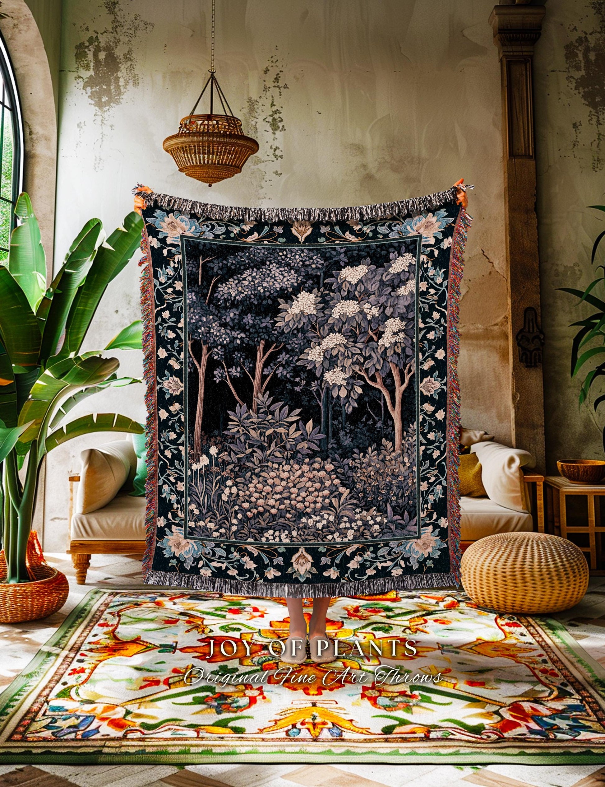 Fairycore Aesthetic Botanical Tapestry Throw Dark Academia Lavender Purple Nature Inspired Ethereal Woodland Wildflowers Enchanted Blanket