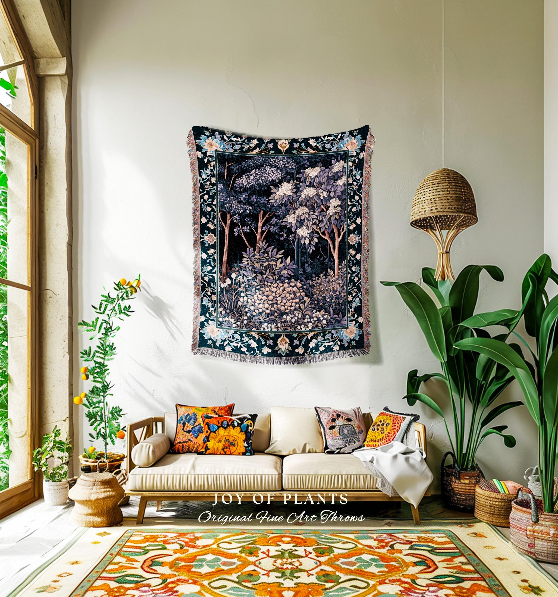 Fairycore Aesthetic Botanical Tapestry Throw Dark Academia Lavender Purple Nature Inspired Ethereal Woodland Wildflowers Enchanted Blanket