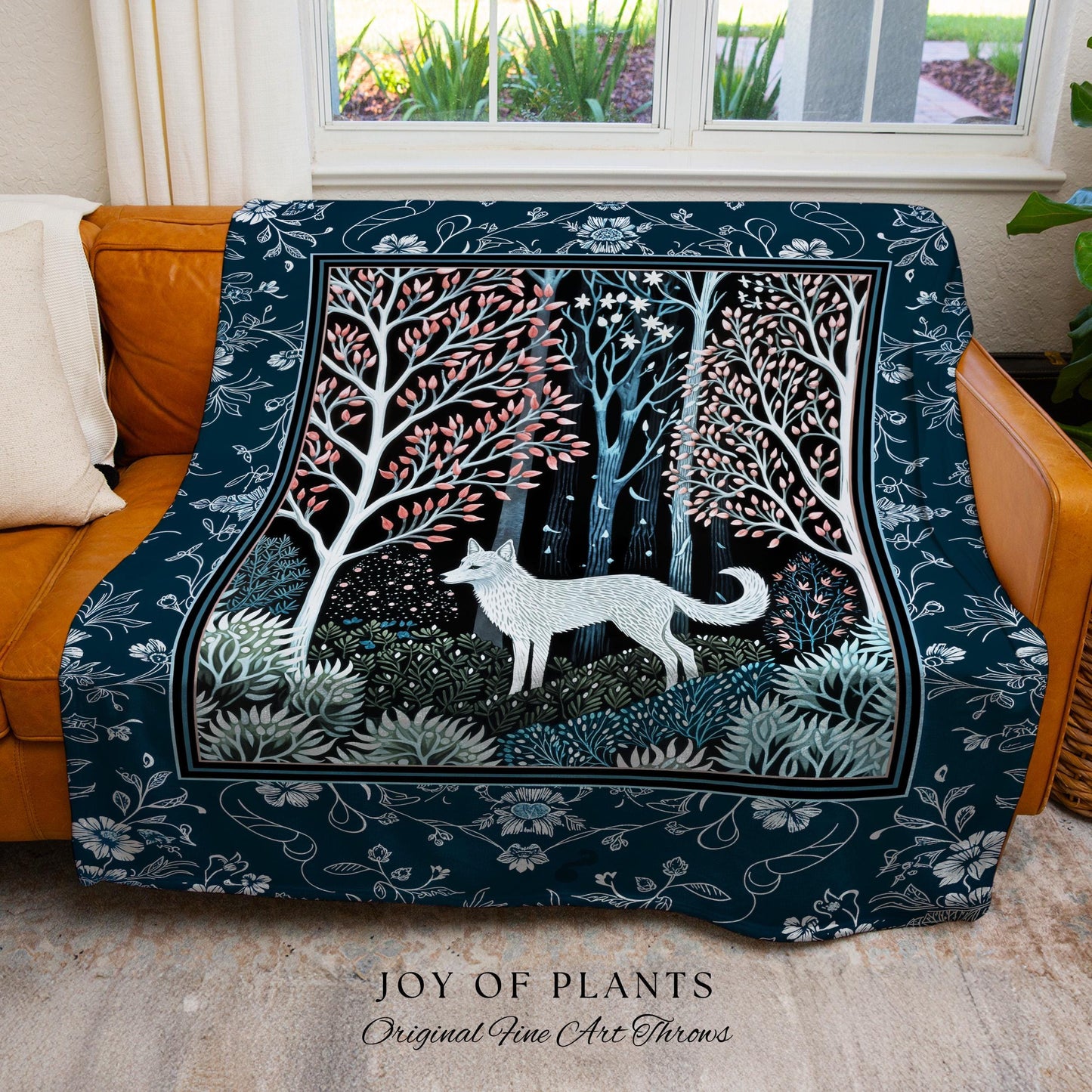 Earthy Colors Woodland Wolf Blanket | Bohemian Aesthetic Playful Pastel Nursery Tapestry Whimsical Forest Scandinavian Folklore Fairytale |