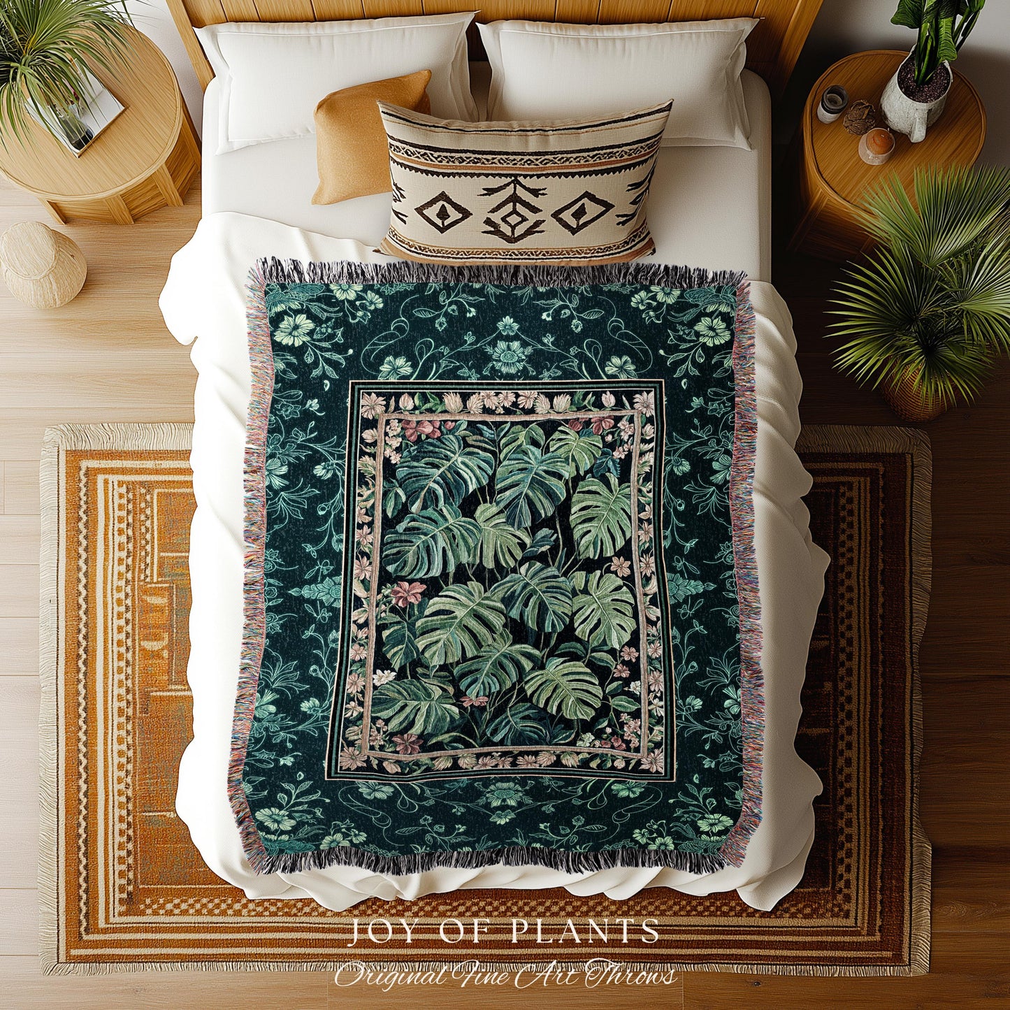 Dark Woodland Maximalist Monstera Tapestry | Tropigoth Botanical Bedroom Houseplant Lover Bedding Forestcore Costal Aesthetic Woven Blanket