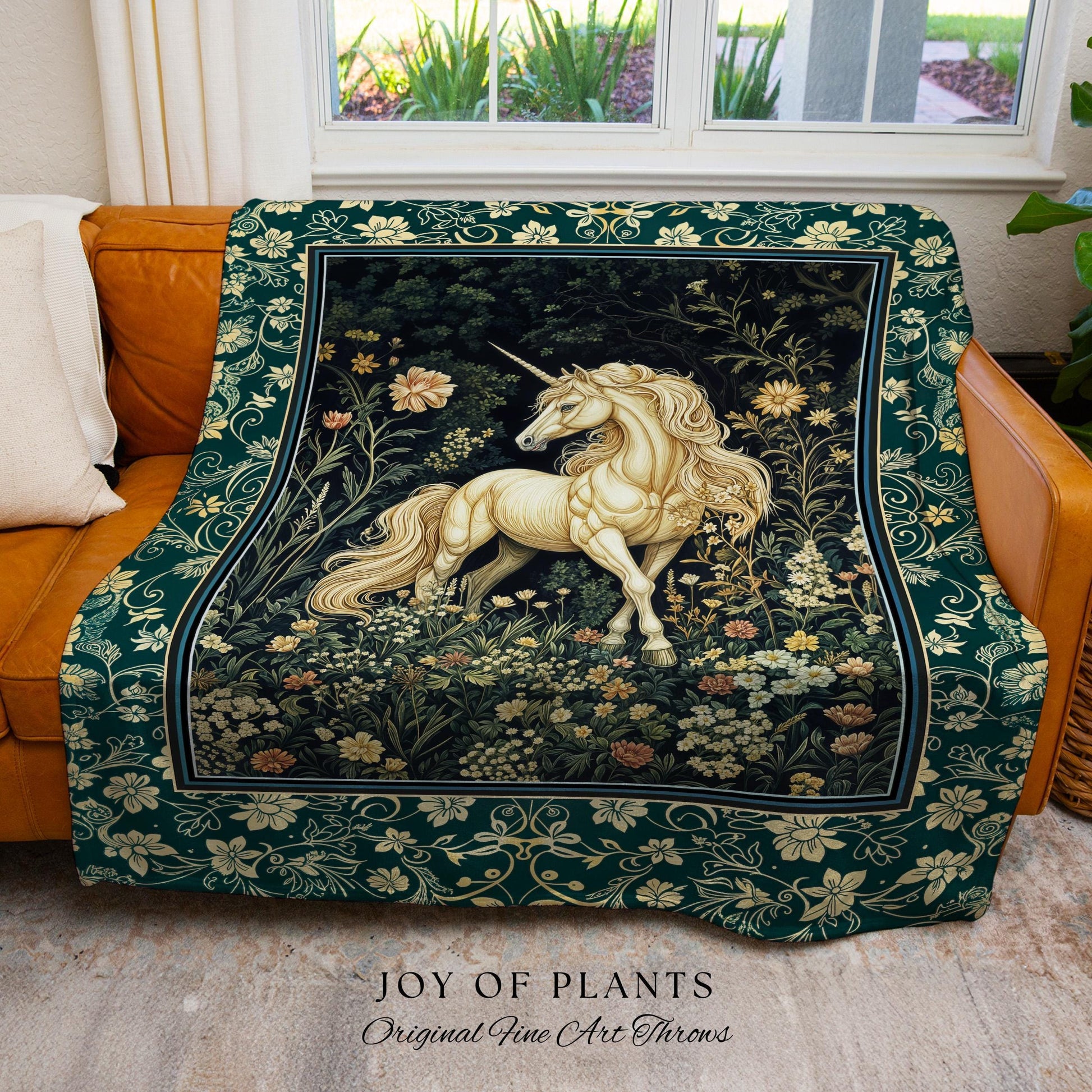 Magic Medieval Unicorn Woven Tapestry | Woodland Nature Vintage Aesthetic Throw Blanket Whimsical Decor Magic Cottagecore Magical Creatures