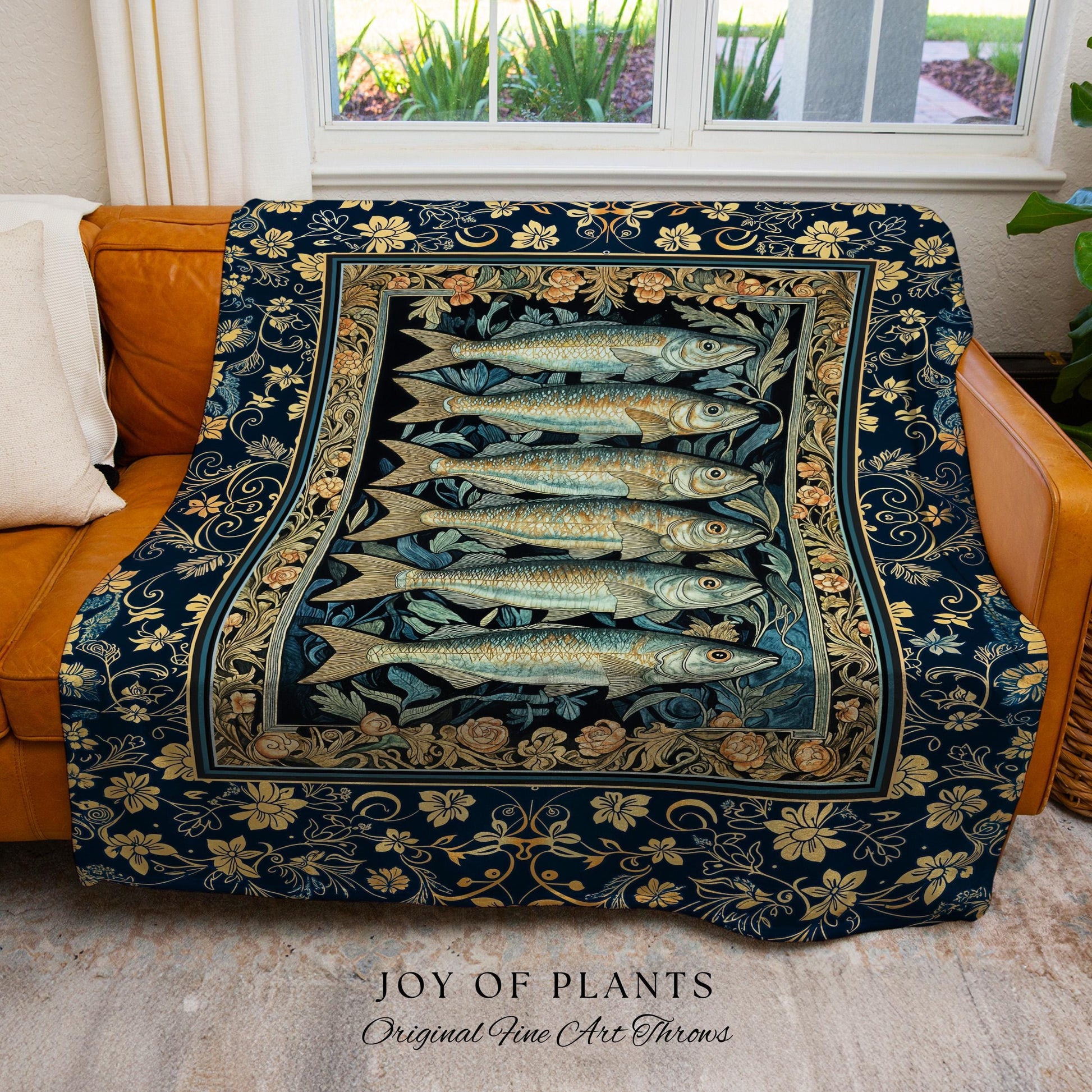 Rustic Nautical Sardine Blanket | Costal Aesthetic Woven Tapestry for Beach House Sea Lover Home Accent Ocean Inspired Marine Decor Throw