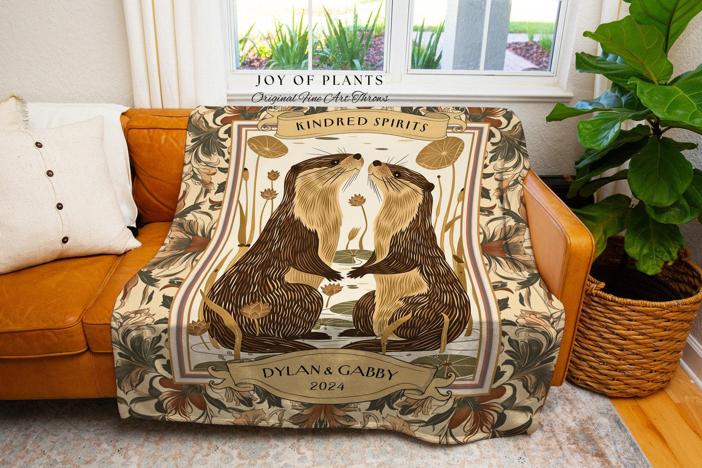 Personalized Otter Couple Throw Blanket | Whimsical Dating Anniversary Custom Established Date Blanket Significant Otters Gift Cute Tapestry