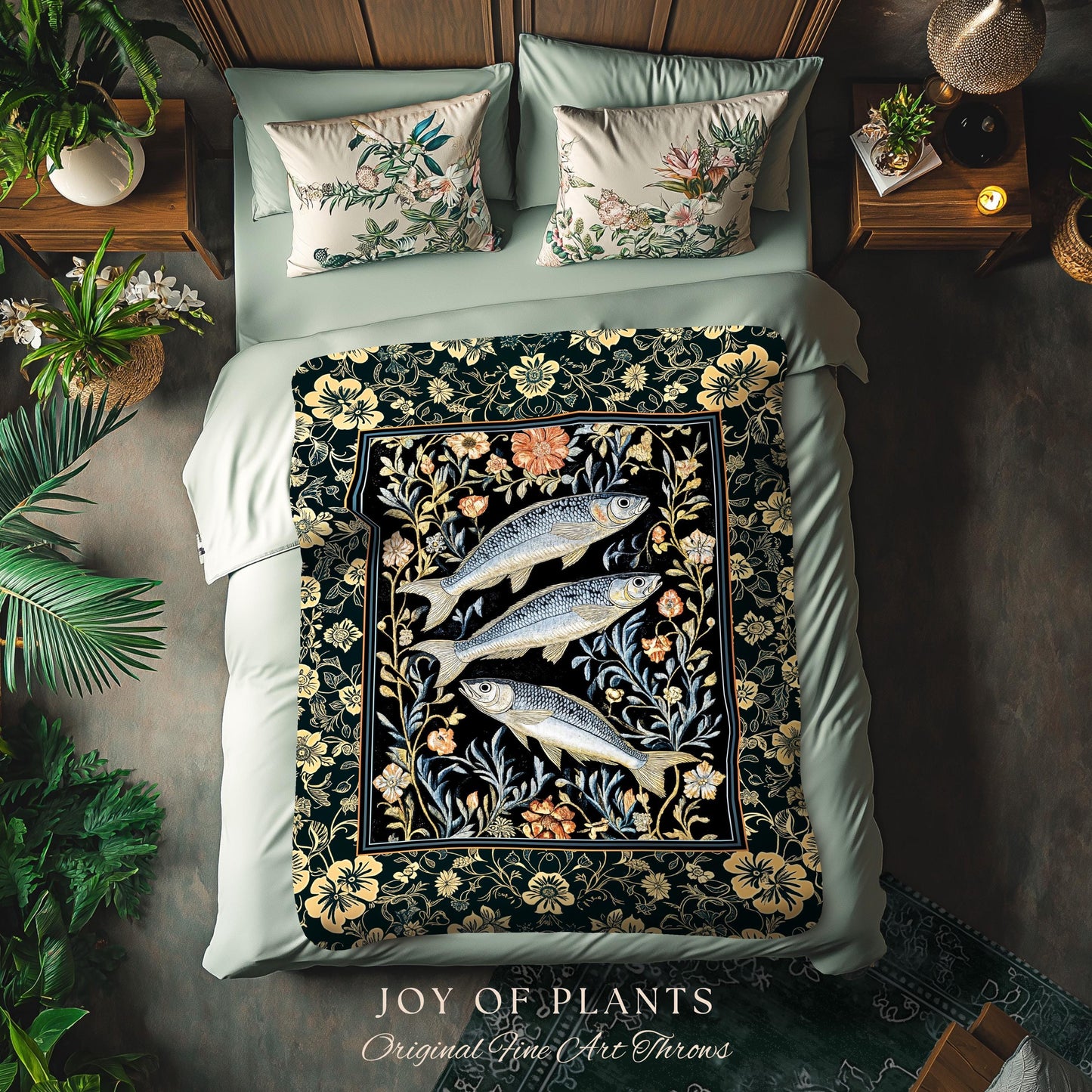 Beachy Costal Fish Tapestry Woven | Sea Life Marine Blanket Sardine Throw Ocean Inspired Tapestry Sea Lover Wall Decor Maritime Aesthetic |