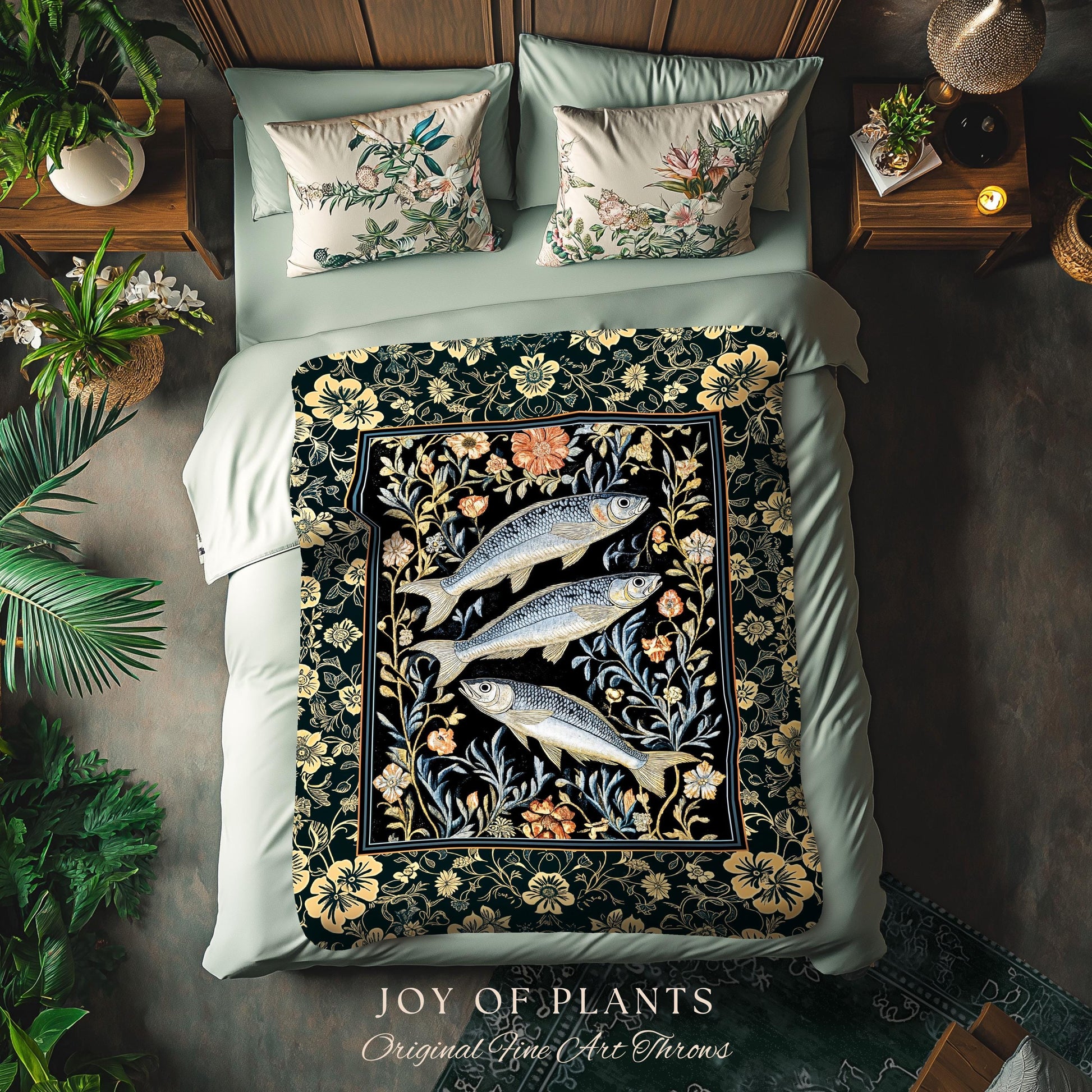 Beachy Costal Fish Tapestry Woven | Sea Life Marine Blanket Sardine Throw Ocean Inspired Tapestry Sea Lover Wall Decor Maritime Aesthetic |