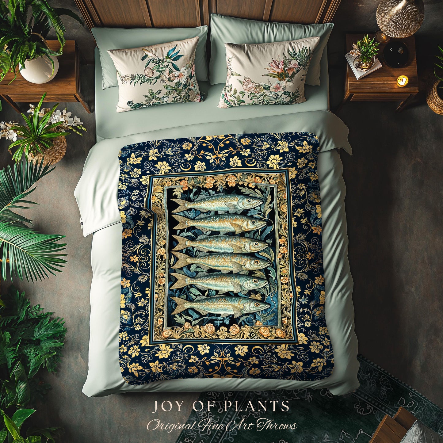 Rustic Nautical Sardine Blanket | Costal Aesthetic Woven Tapestry for Beach House Sea Lover Home Accent Ocean Inspired Marine Decor Throw